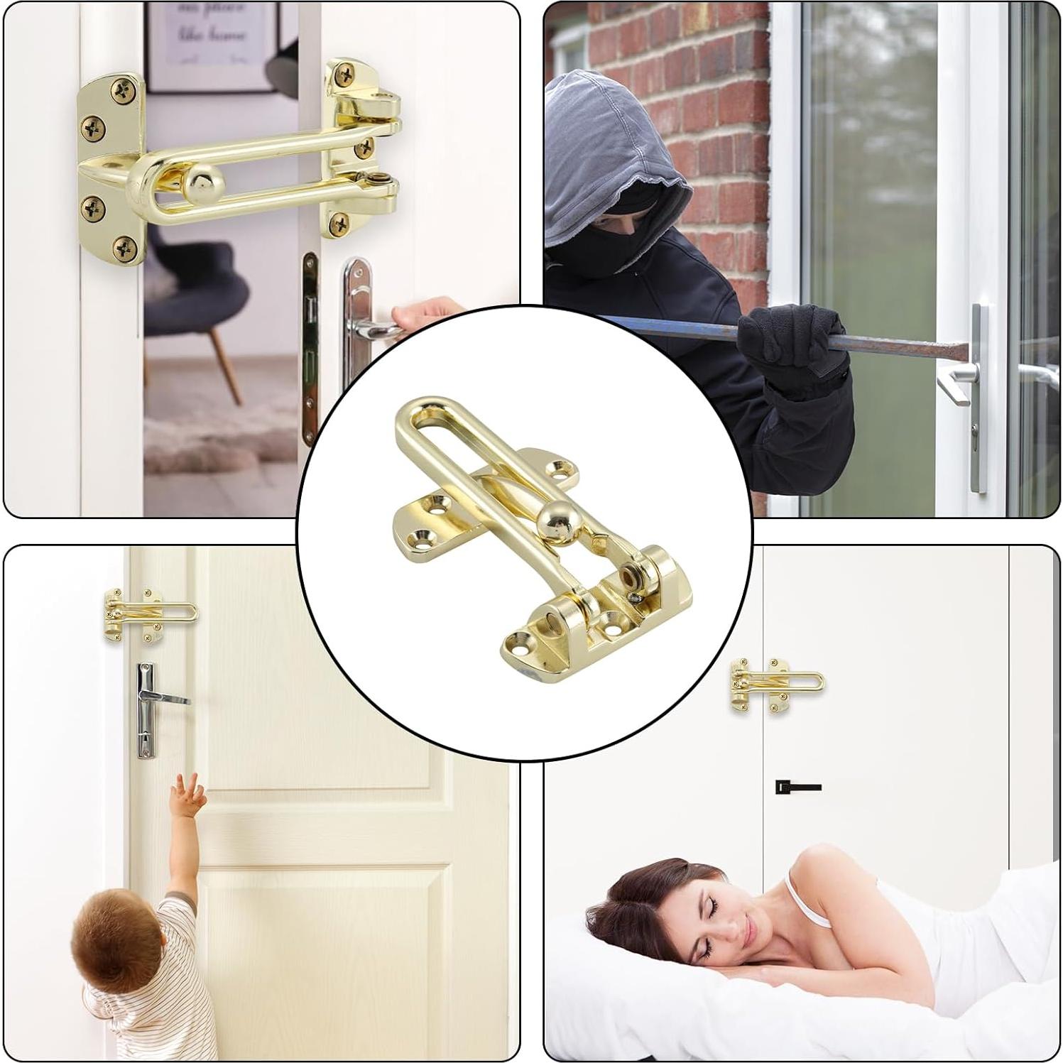 WellMade Swing Bar Door Lock Latch,Door Security Latch for Kids Safety and Home Security, Reinforcement Door Latch Guard Clasp（Bright Brass，1 Pack)