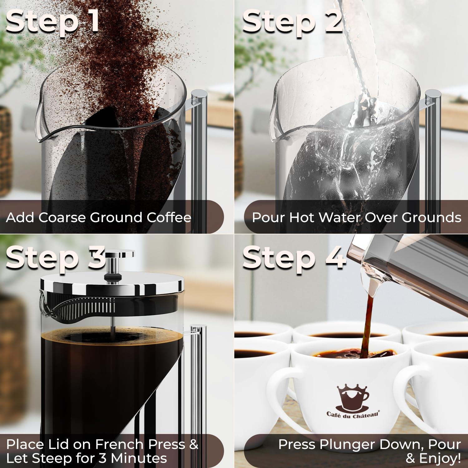 Cafetera Prensa Francesa Acero Inoxidable Café Du Château 1000ml