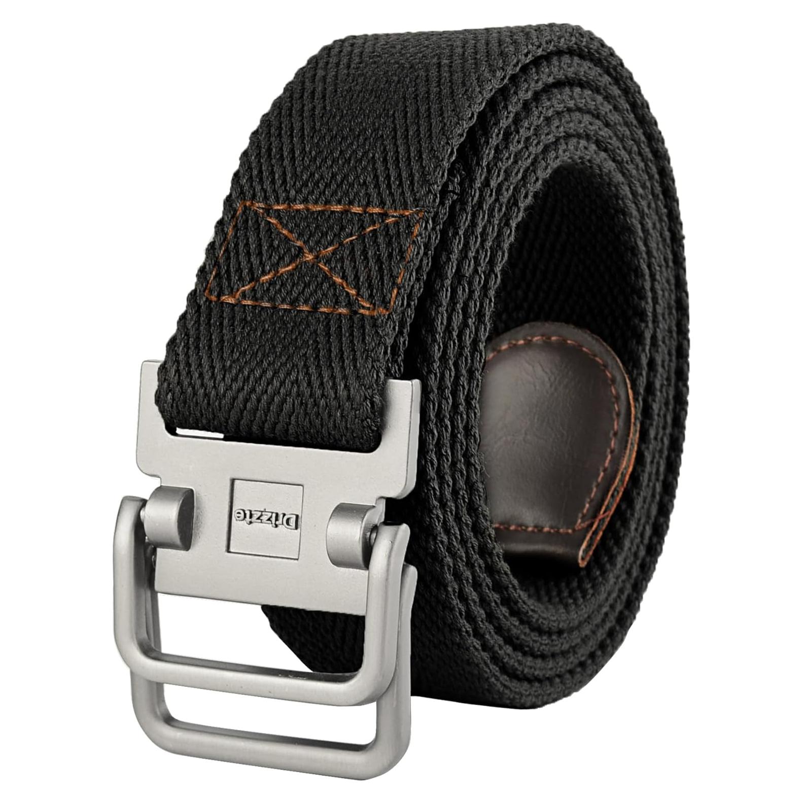 Cinturón de Hombre Talla Grande 95-100 cm Doble Anillo Lona Negro