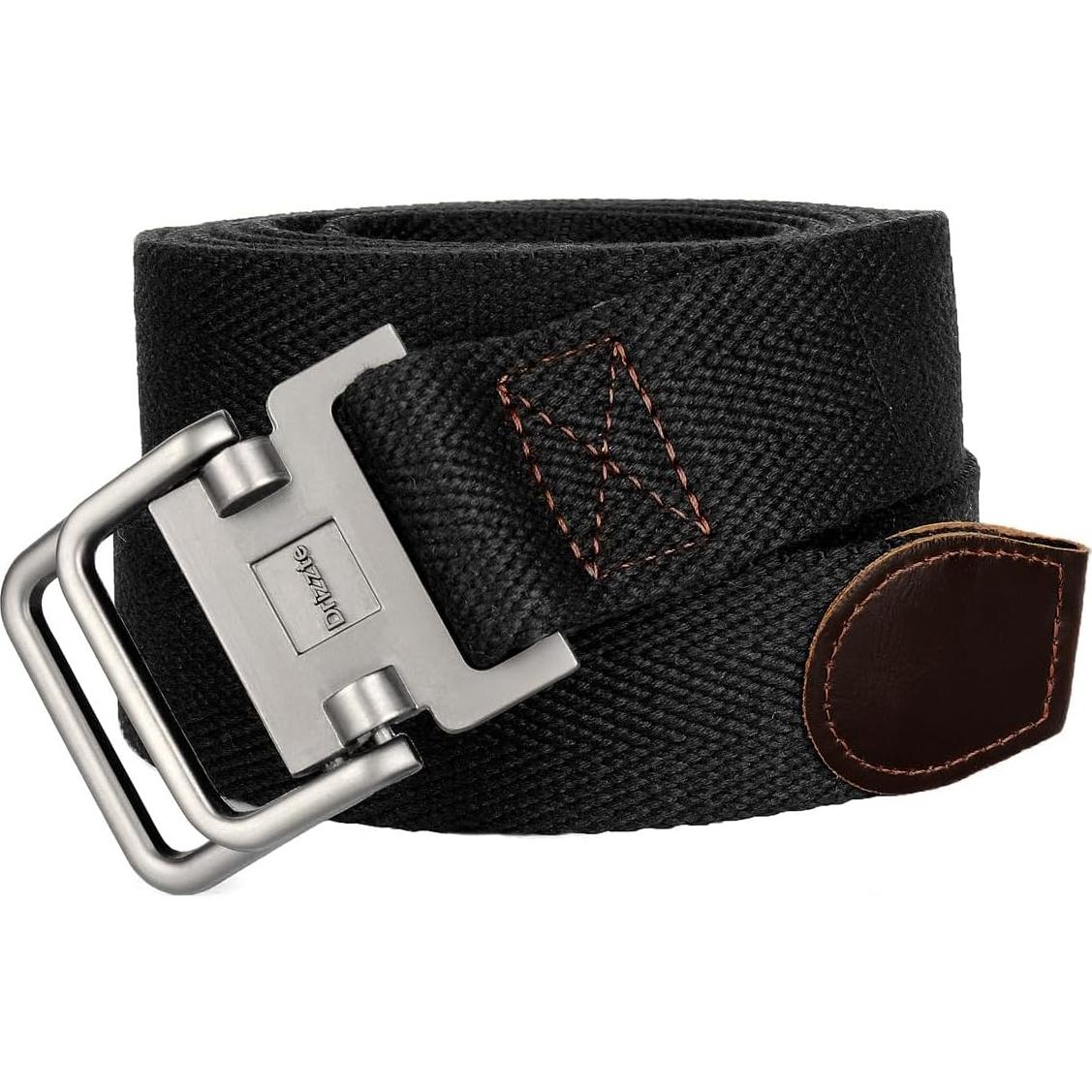 Cinturón de Hombre Talla Grande 95-100 cm Doble Anillo Lona Negro