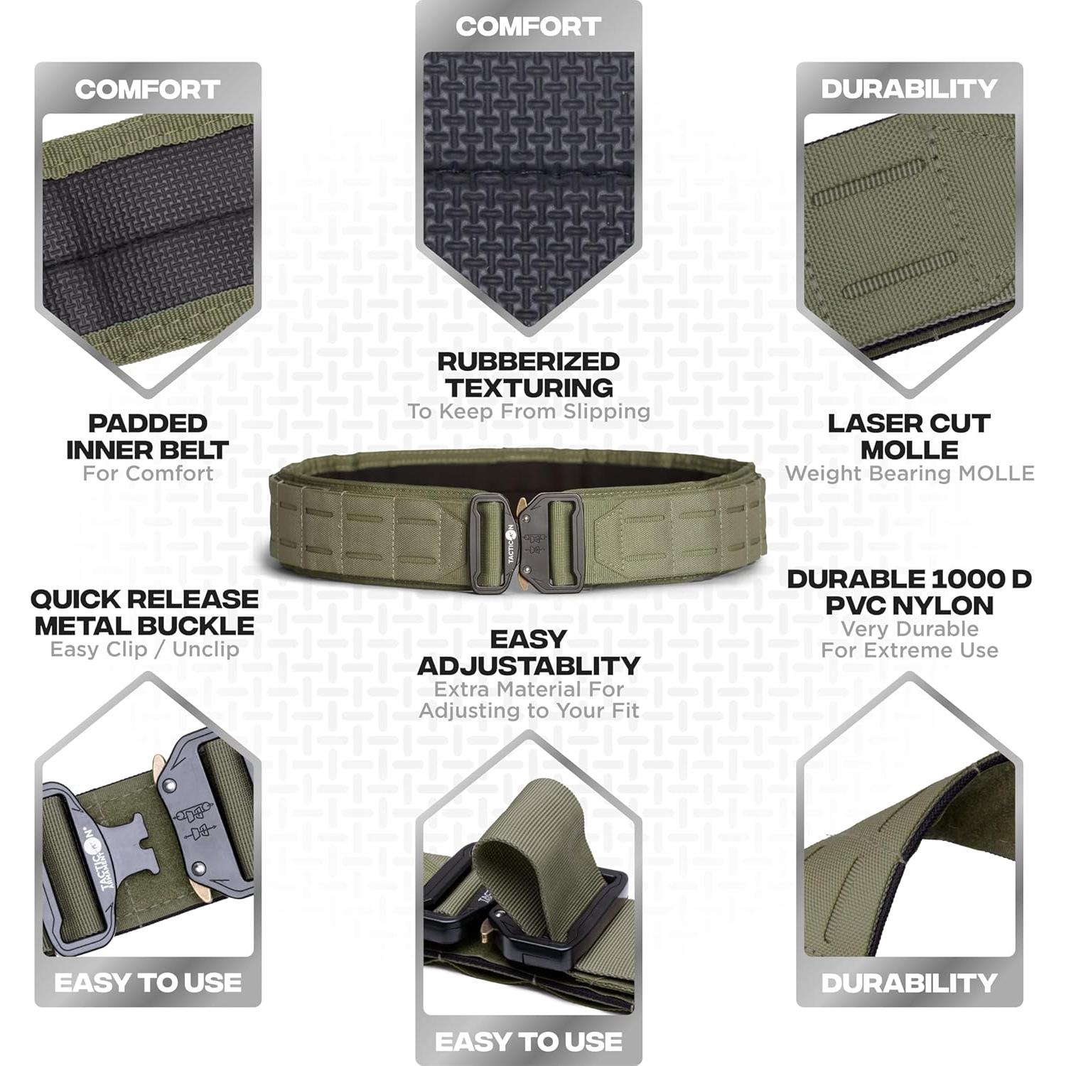 Cinturón Táctico Tacticon | Nylon Acolchado Verde Oliva