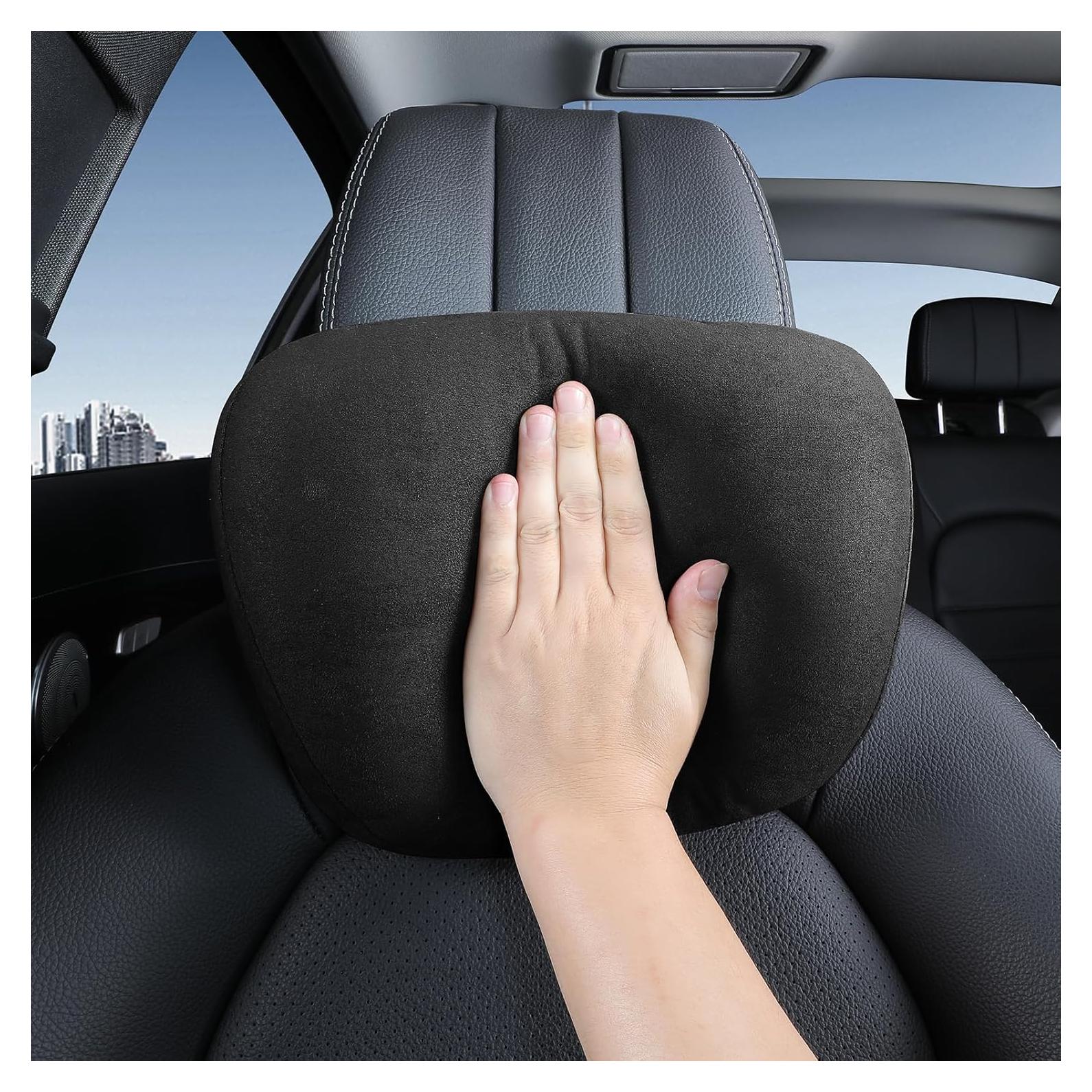 1P Car Neck Pillow for headrests, Suede Support Head Pillows for Driving,Polyester,11.8x7.5inch Drive Vehicle Cushion Seats(Black Color)