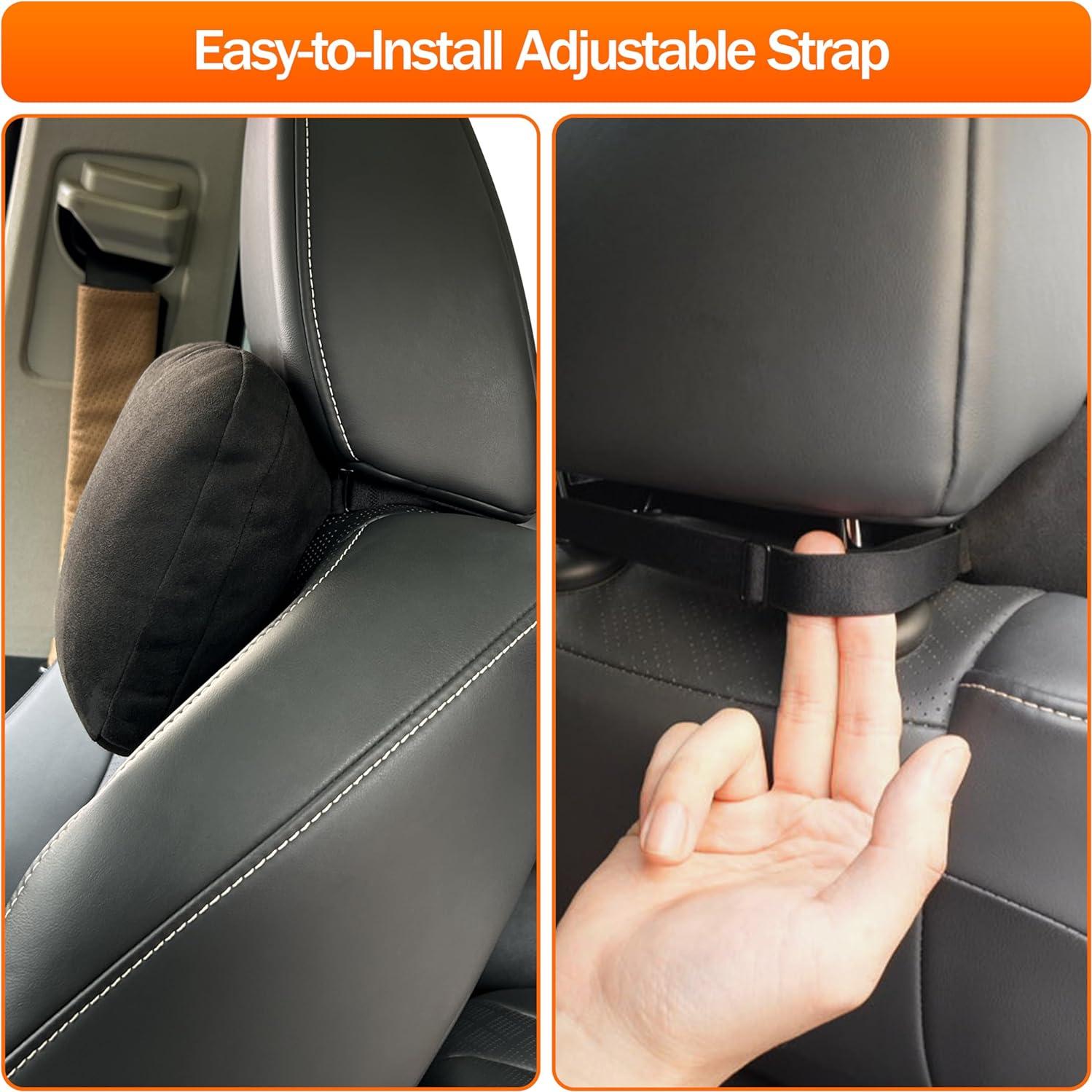 1P Car Neck Pillow for headrests, Suede Support Head Pillows for Driving,Polyester,11.8x7.5inch Drive Vehicle Cushion Seats(Black Color)