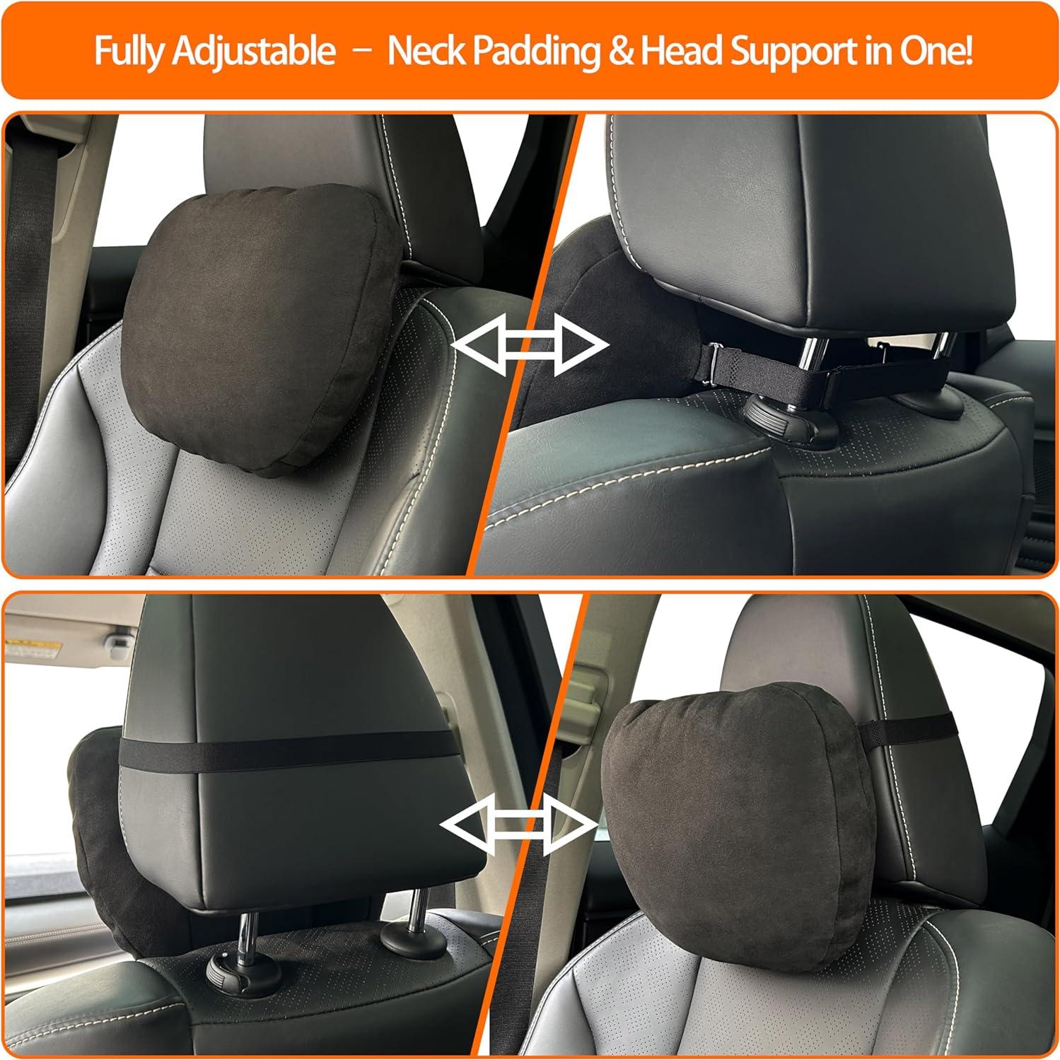 1P Car Neck Pillow for headrests, Suede Support Head Pillows for Driving,Polyester,11.8x7.5inch Drive Vehicle Cushion Seats(Black Color)