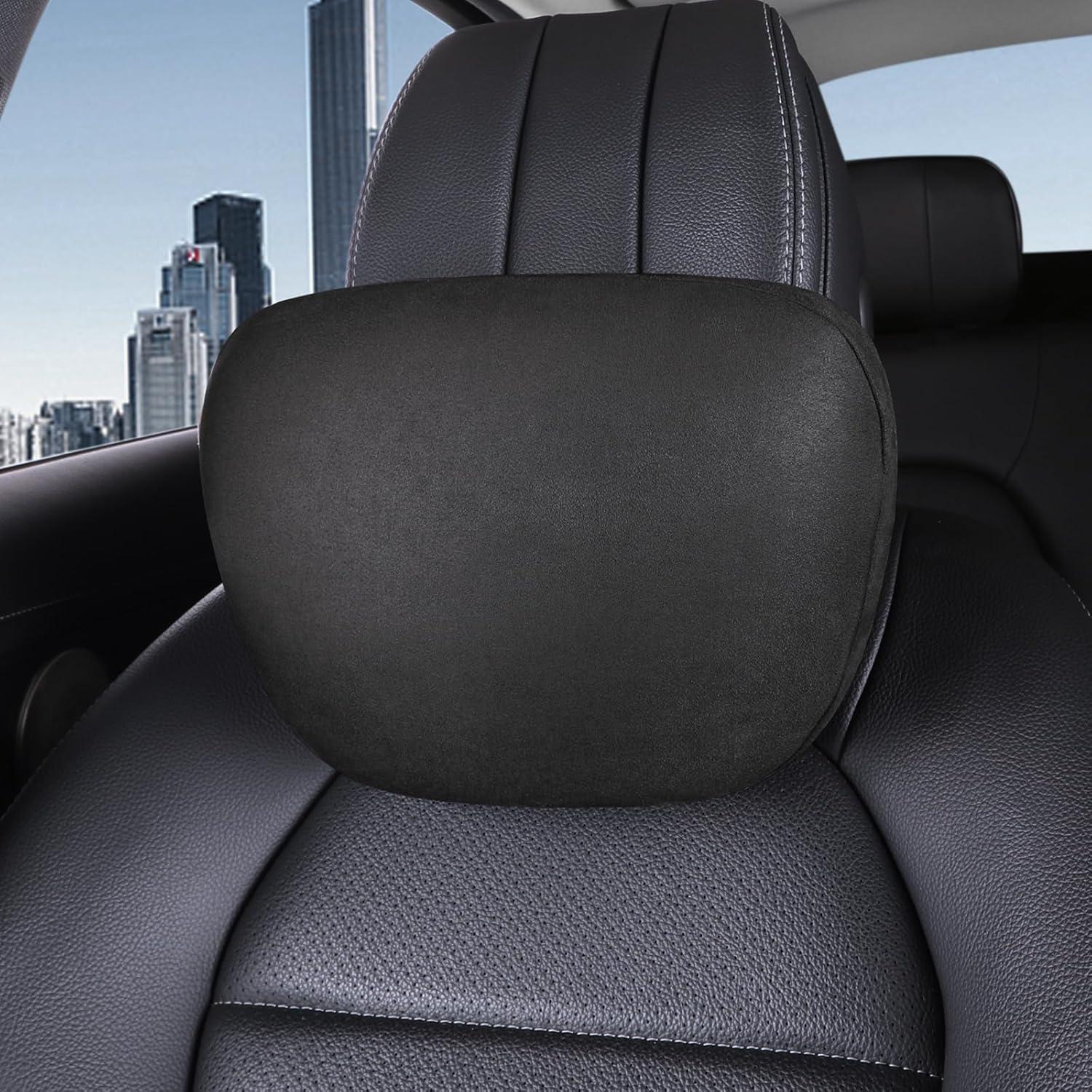 1P Car Neck Pillow for headrests, Suede Support Head Pillows for Driving,Polyester,11.8x7.5inch Drive Vehicle Cushion Seats(Black Color)