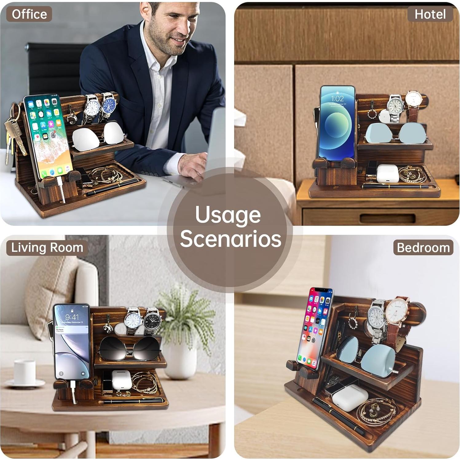 Organizador de Mesita de Noche Iswabard Madera Marrón 25.4x14x17.5 cm