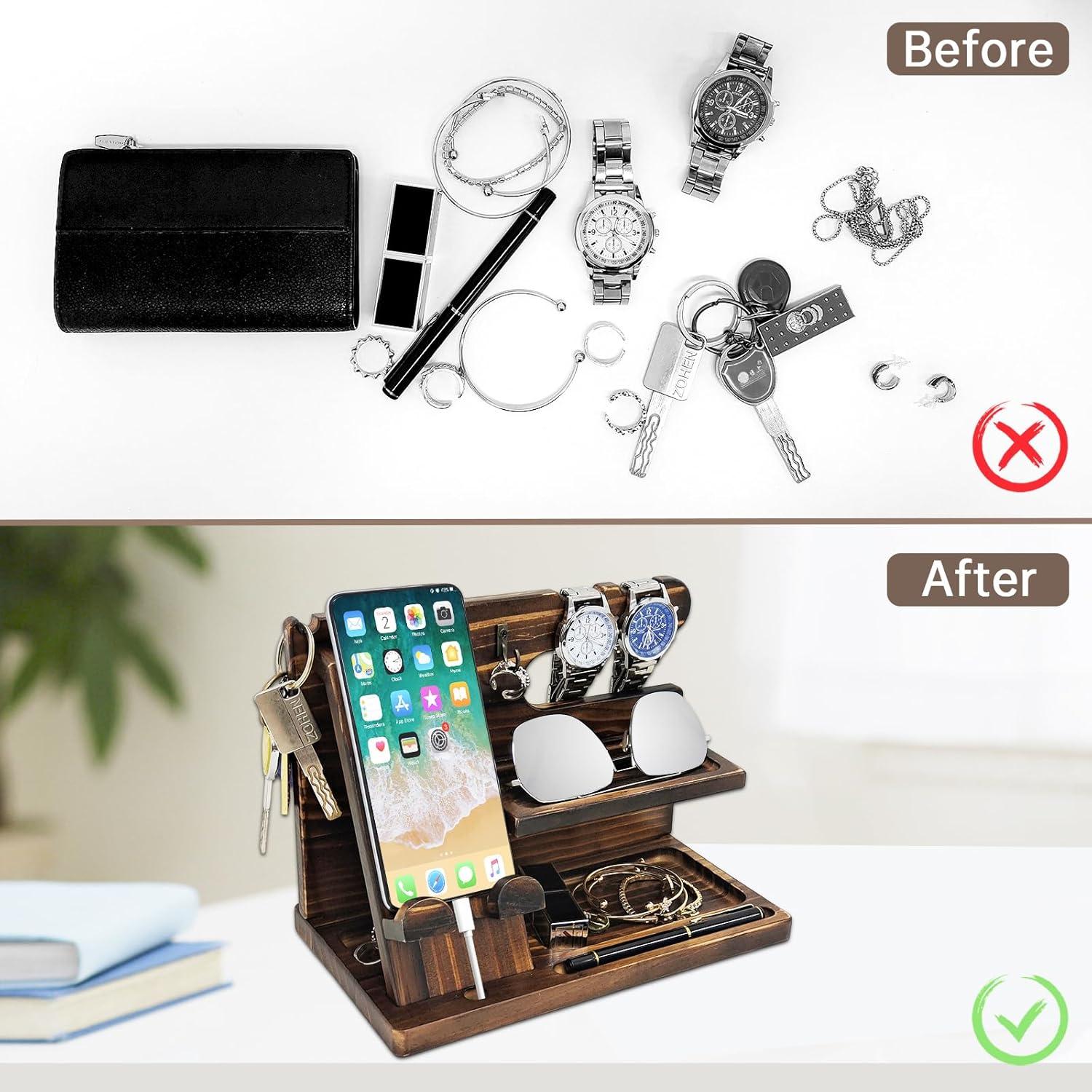 Organizador de Mesita de Noche Iswabard Madera Marrón 25.4x14x17.5 cm