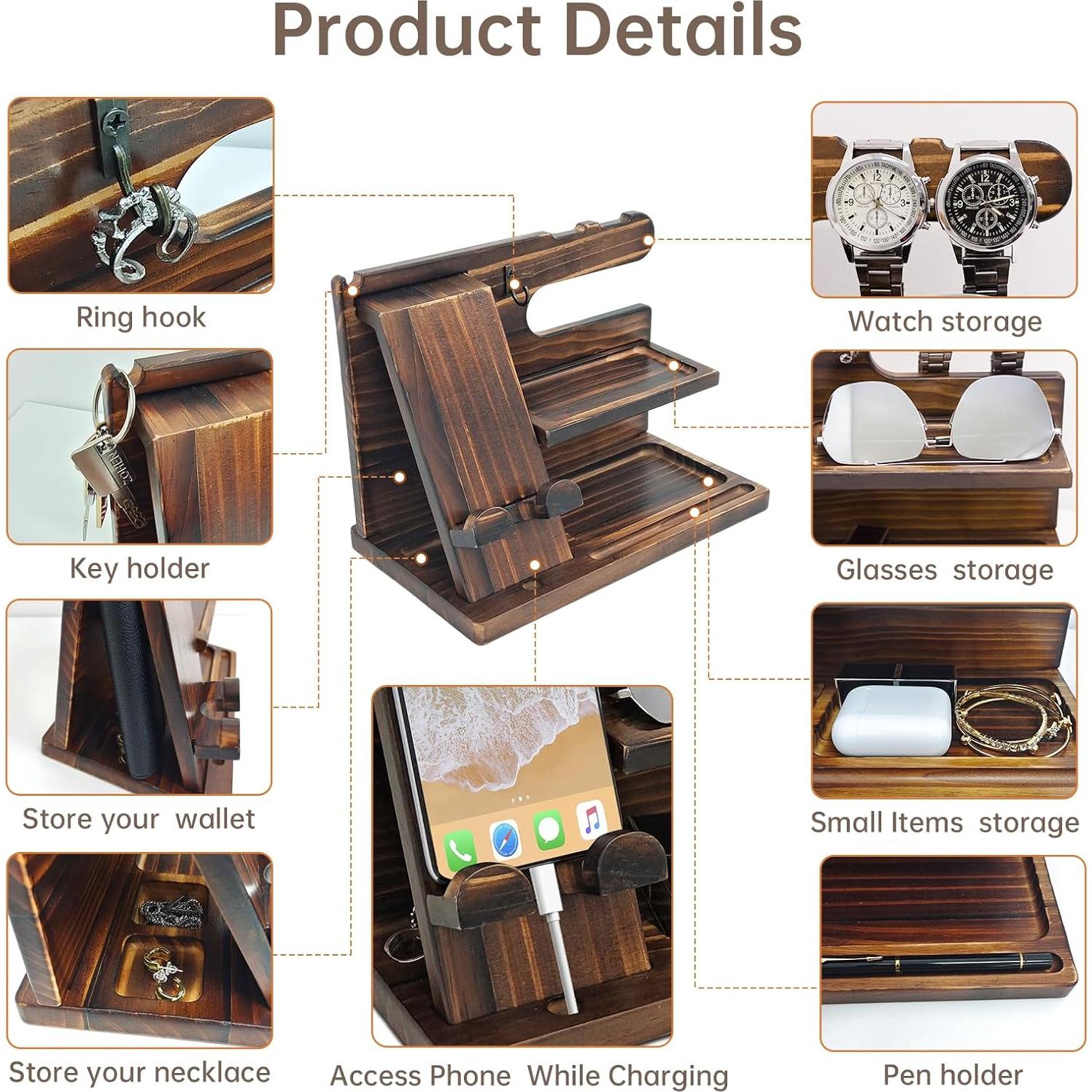 Organizador de Mesita de Noche Iswabard Madera Marrón 25.4x14x17.5 cm