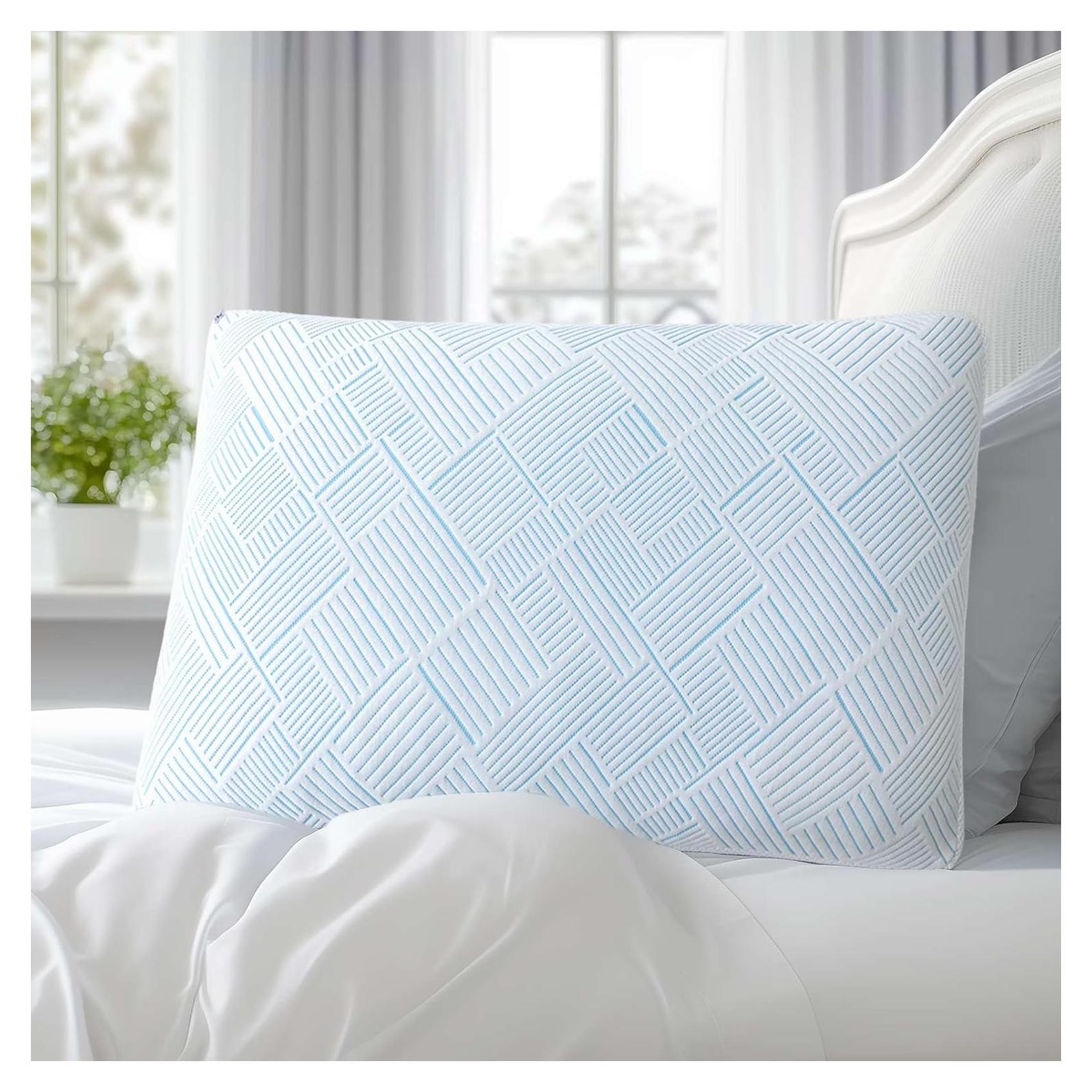 Shredded Memory Foam Cooling Soft Bamboo Viscose Pillow Queen Size, Adjustable Hypoallergenic Hotel Quality Pillow for Stomach, Back and Side Sleeper, Oeko-TEX Certified