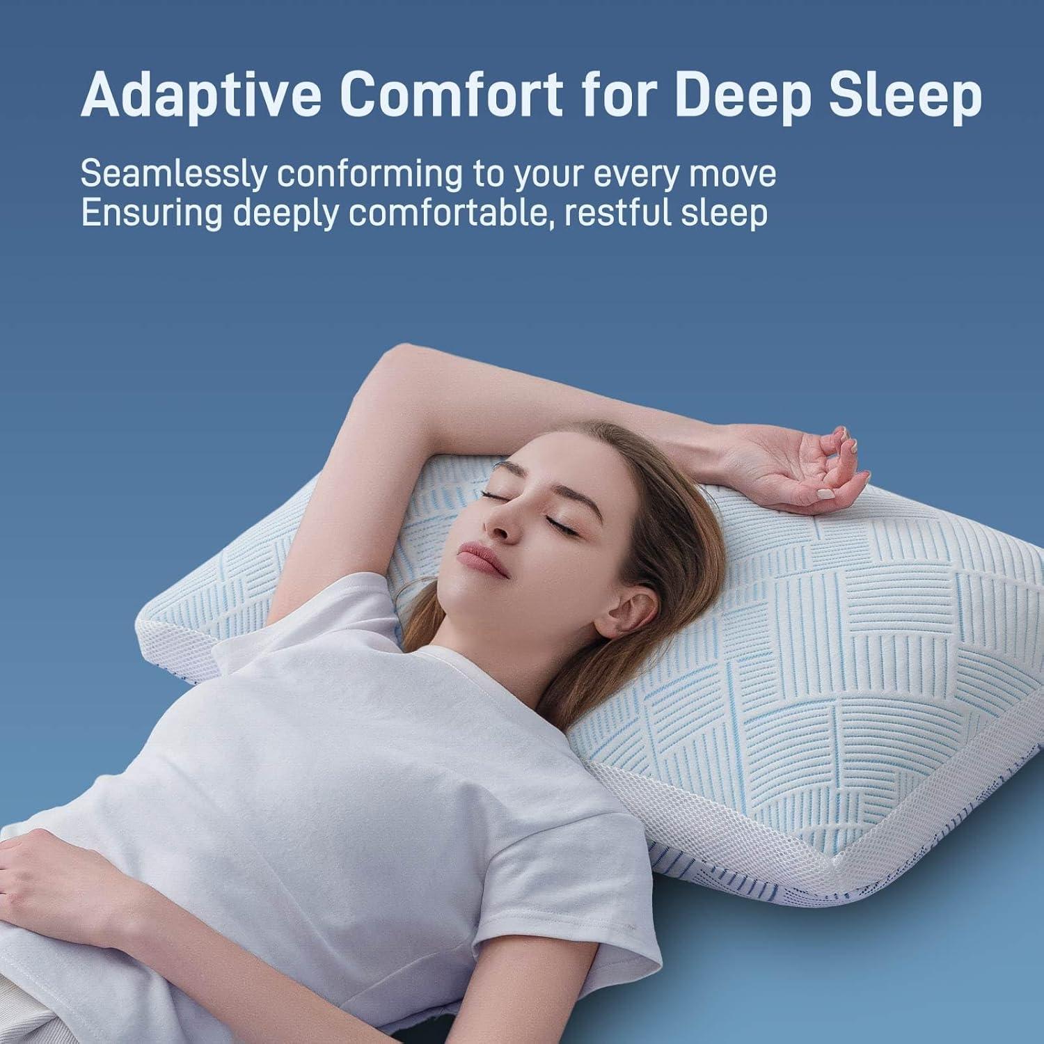 Shredded Memory Foam Cooling Soft Bamboo Viscose Pillow Queen Size, Adjustable Hypoallergenic Hotel Quality Pillow for Stomach, Back and Side Sleeper, Oeko-TEX Certified