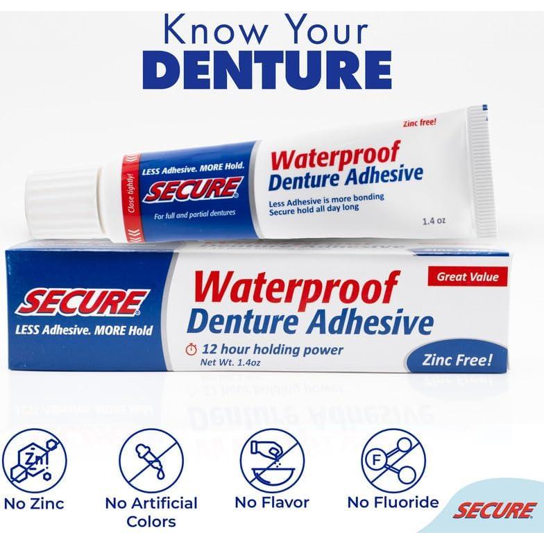 Adhesivo para Dentaduras Secure 4 Pack - Sin Zinc 12 Horas