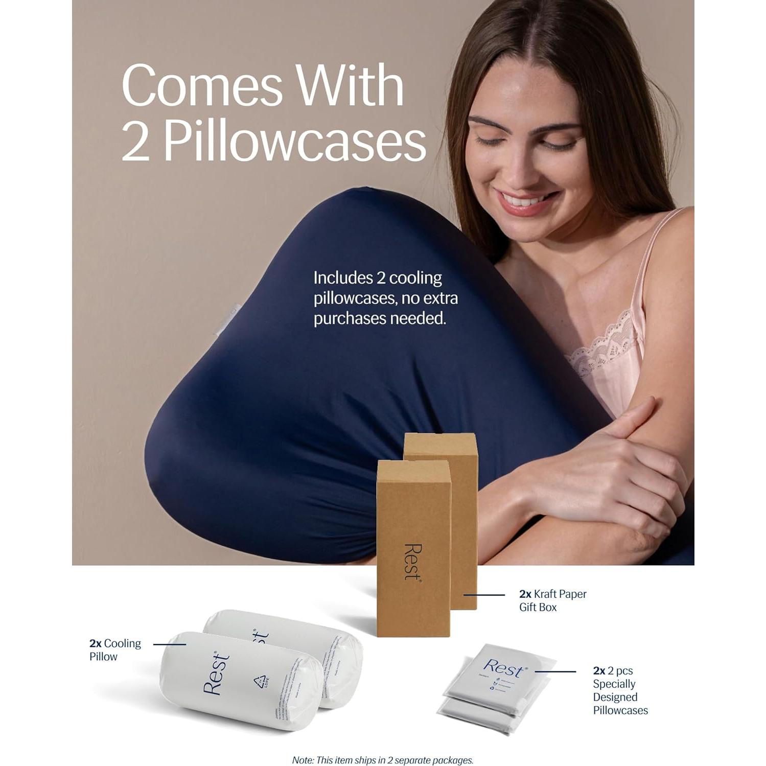 REST® Evercool® Cooling Pillow, Set of 2, Instant Cool-to-Touch Shell Fabric & Breathable Silicone Sponge Core for All-Night Temperature Regulation & Ergonomic Support, Low Height, Arctic White