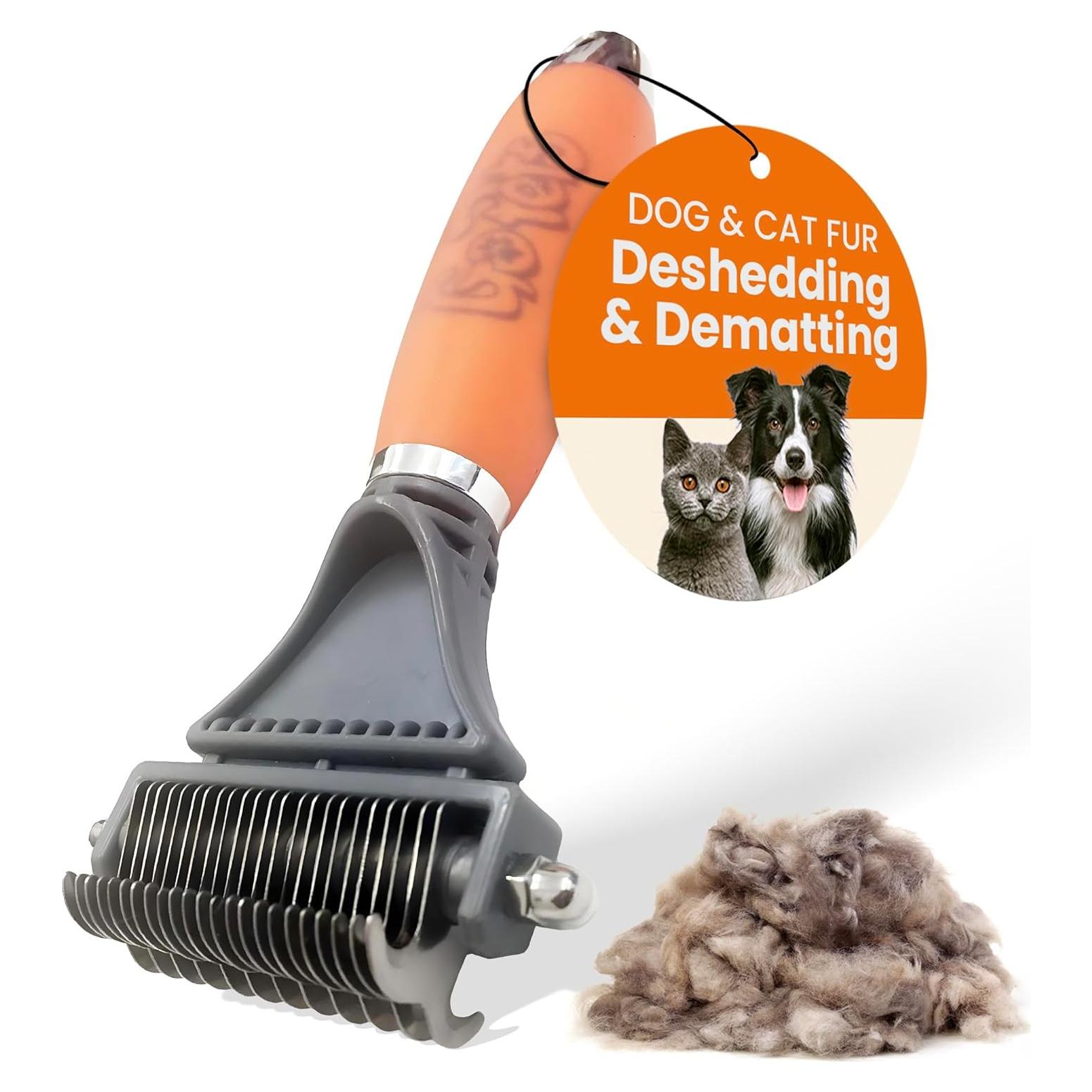 GoPets 2-Sided Dematting & Deshedding Comb for Dogs & Cats, Versatile Undercoat Detangler Brush for Shedding, Matted Hair & Fur Remover Tool, Stress-Free Pet Grooming Rake with Ergonomic Handle