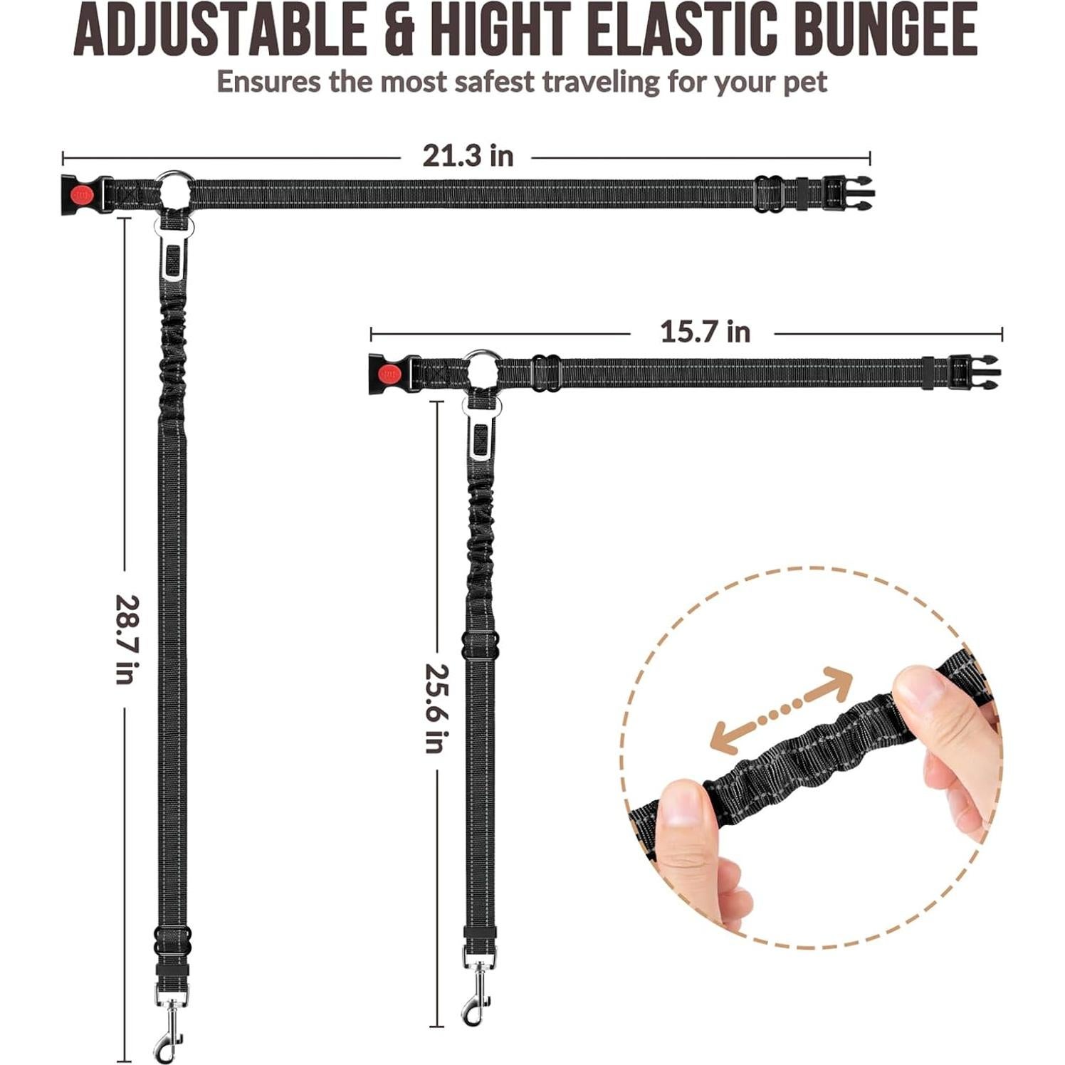 SlowTon Dog Seat Belt for Car, 2 Pack Dog Car Harness Seatbelt Adjustable with Elastic Bungee Buffer, 2 in 1 Pet Car Leash Headrest Restraint Dog Reflective Safety Tether (S, Black, Headrest+Clip)