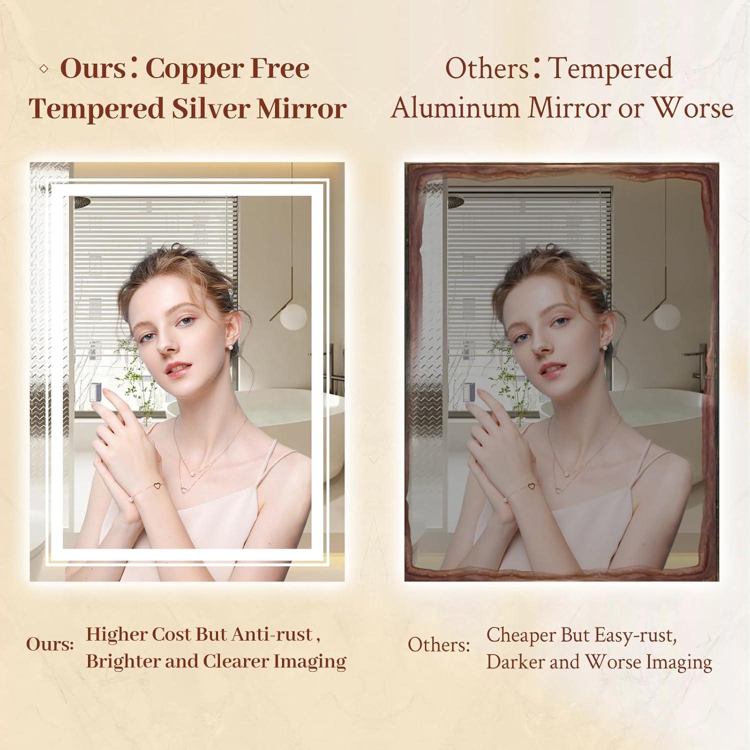 28x32 LED Mirror for Bathroom with Front and Backlit Light Up Digital Mirrors for Wall,Anti Fog,Stepless Dimmable,Tempered Silver Glass Smart Vanity Mirror for Bathroom