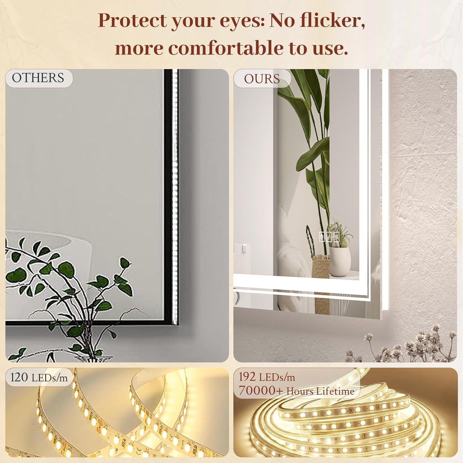 28x32 LED Mirror for Bathroom with Front and Backlit Light Up Digital Mirrors for Wall,Anti Fog,Stepless Dimmable,Tempered Silver Glass Smart Vanity Mirror for Bathroom