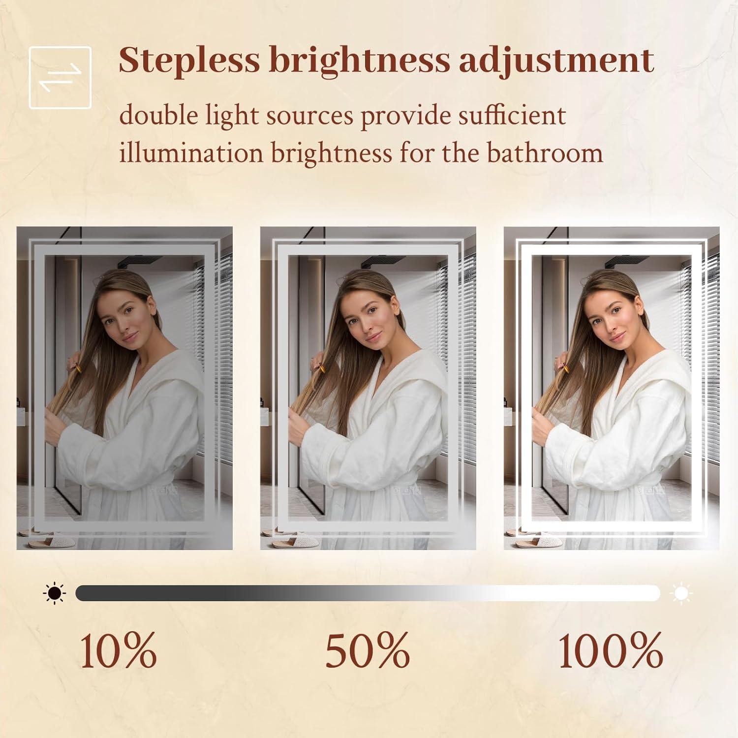 28x32 LED Mirror for Bathroom with Front and Backlit Light Up Digital Mirrors for Wall,Anti Fog,Stepless Dimmable,Tempered Silver Glass Smart Vanity Mirror for Bathroom