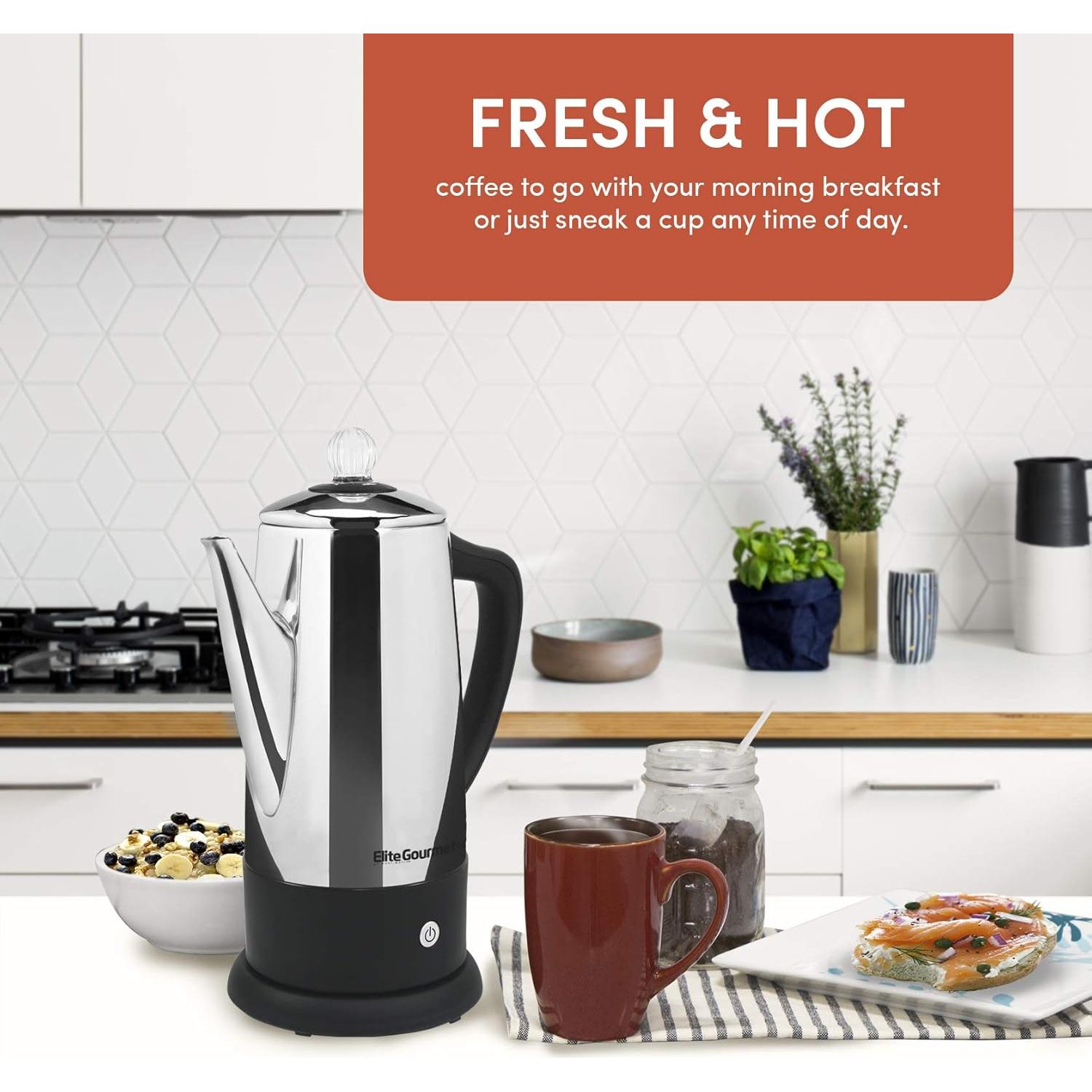 Cafetera Percoladora Elite Gourmet 12 Tazas Acero Inoxidable