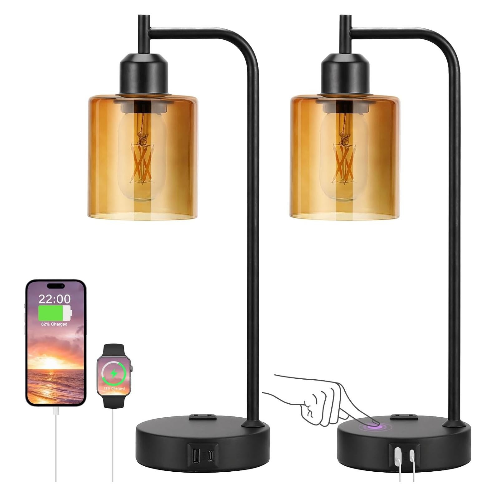 Lámparas de Mesa Táctiles Innqoo - Juego de 2 Regulables con USB