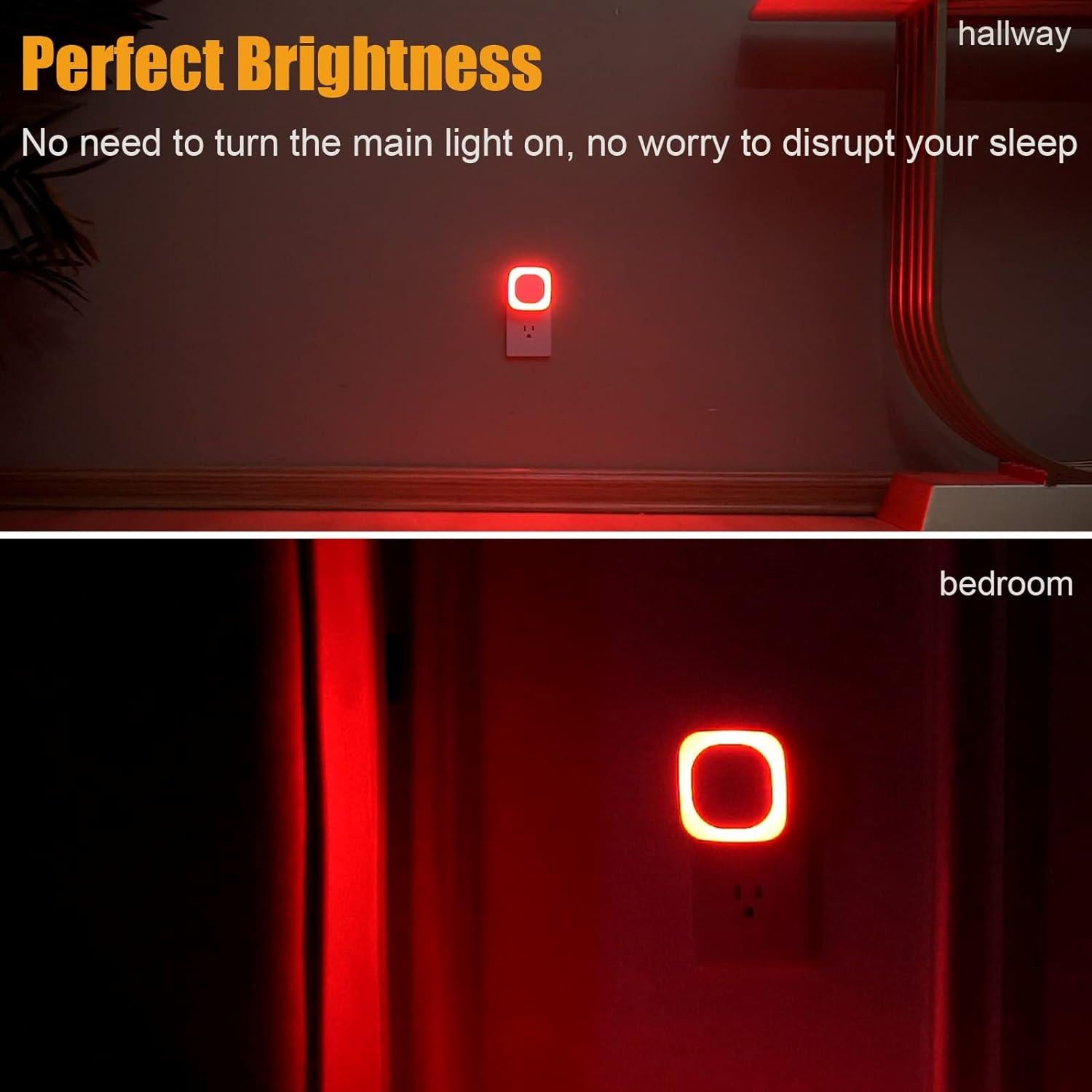 2 Pack Plug in Dimmable Red Night Light, Auto Dusk to Dawn Sensor, LED Night Light, Soft Glow, Diffused Light, for Baby Nursery, Kids, Bathroom, Hallway, Bedroom, Kitchen, as Gifts