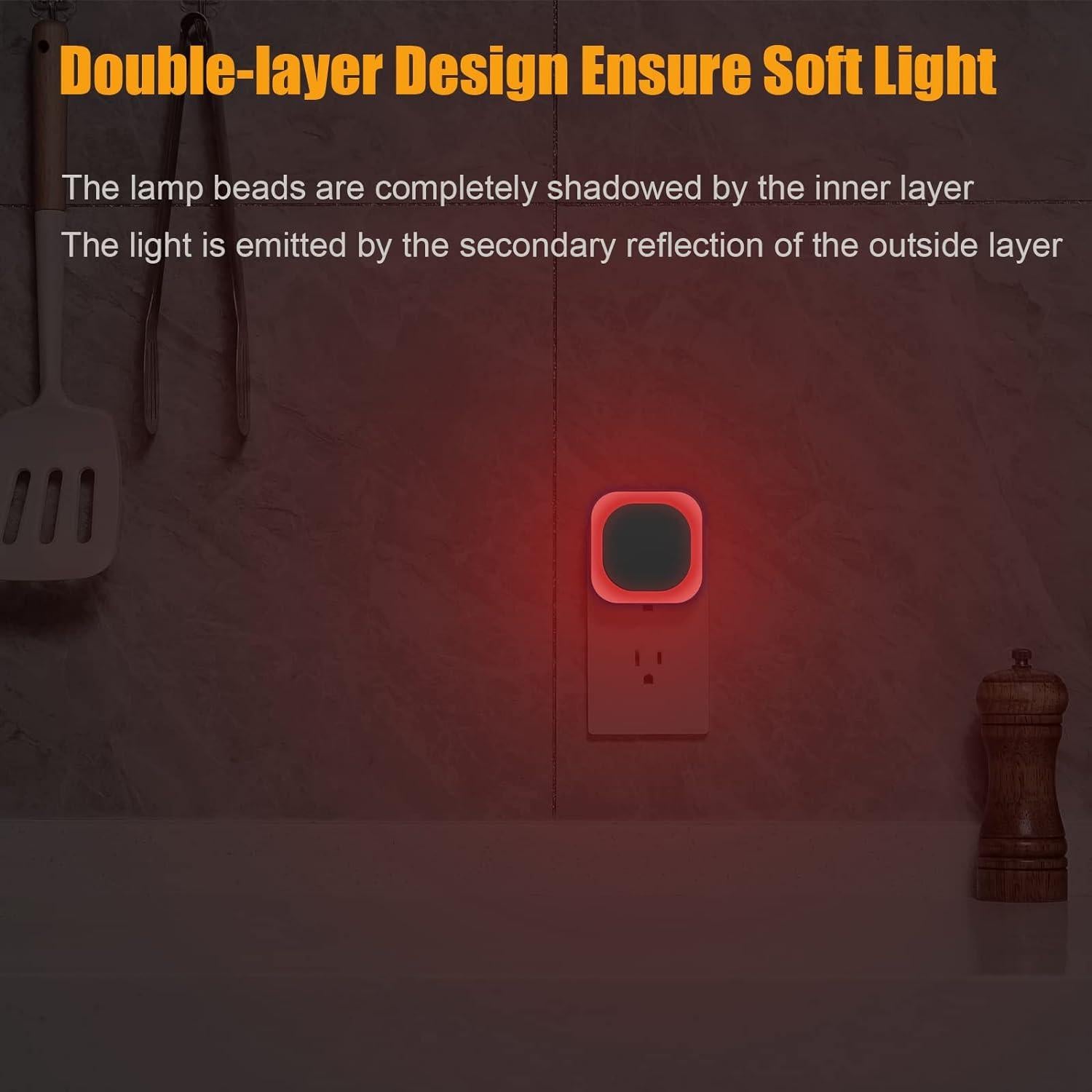 2 Pack Plug in Dimmable Red Night Light, Auto Dusk to Dawn Sensor, LED Night Light, Soft Glow, Diffused Light, for Baby Nursery, Kids, Bathroom, Hallway, Bedroom, Kitchen, as Gifts