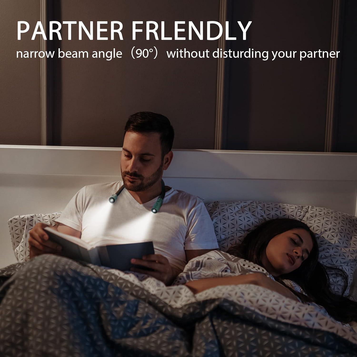 Led Neck Reading Light Book Lights for Reading in Bed 360° Flexible Arms 3 Color Modes Multiple Brightness Rechargeable Long Lasting Perfect for Knitting, Repairing, Travelling, Camping (Dark Green)