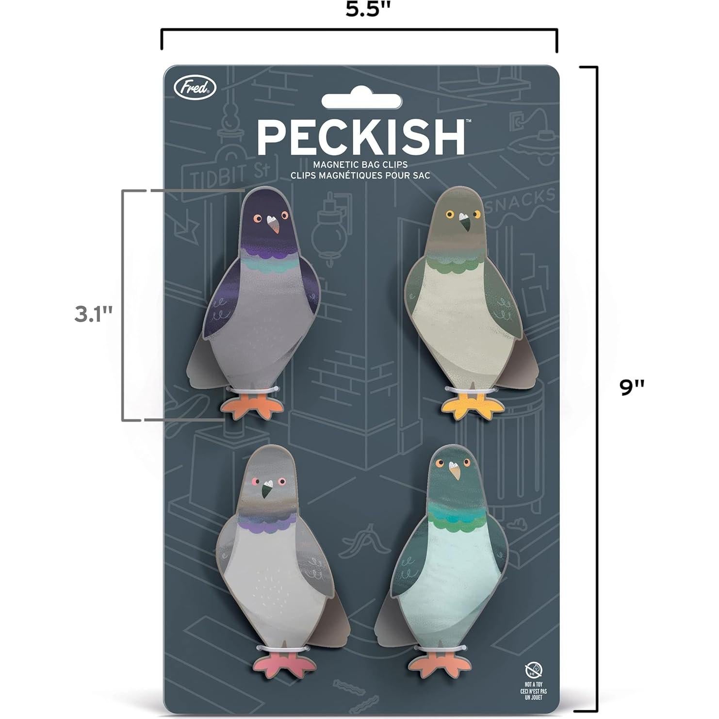 Genuine Fred PECKISH, Pigeon Magnetic Bag Clips, Set of 4, Chip Clips, Bag Clips for Food, or for use on the fridge