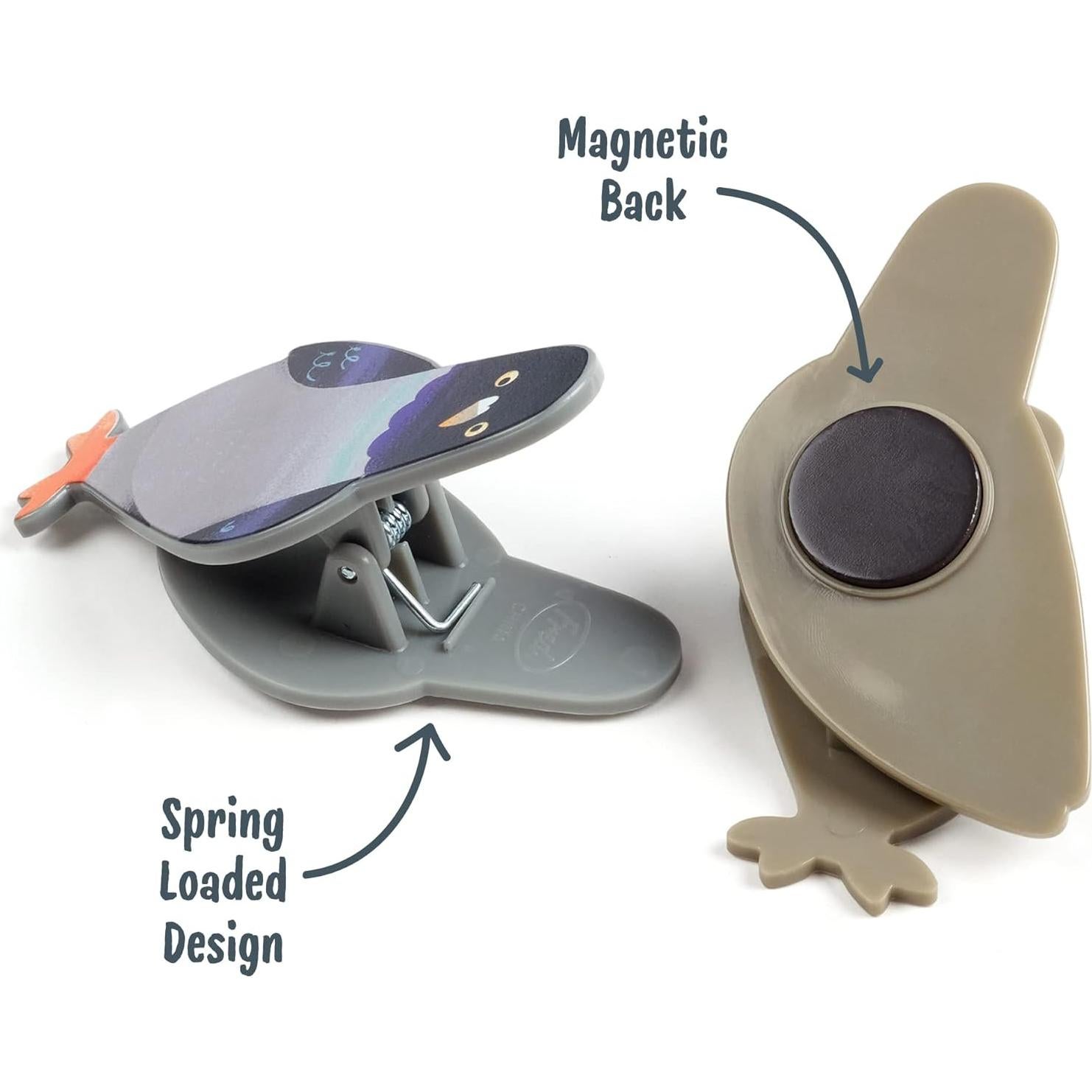 Genuine Fred PECKISH, Pigeon Magnetic Bag Clips, Set of 4, Chip Clips, Bag Clips for Food, or for use on the fridge