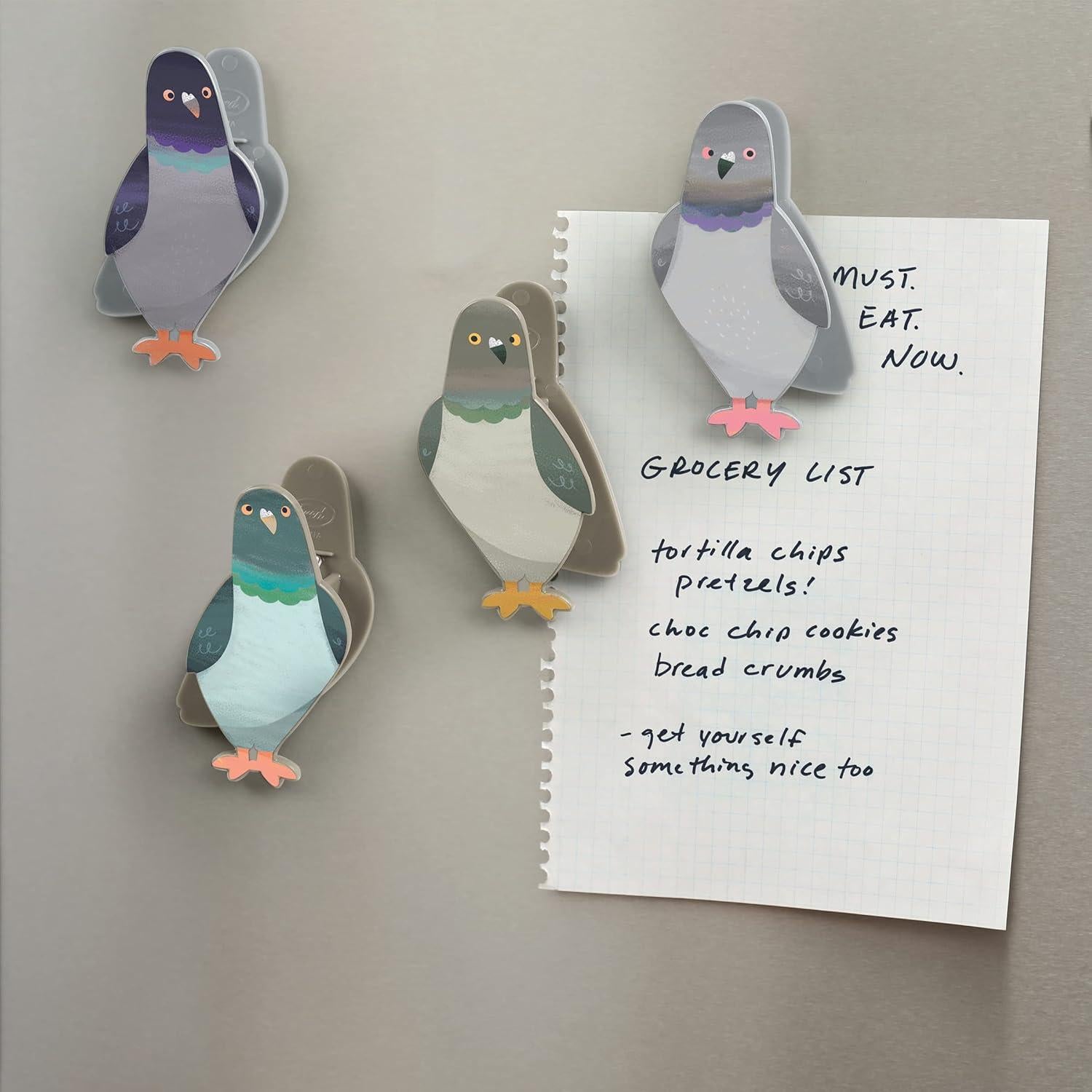Genuine Fred PECKISH, Pigeon Magnetic Bag Clips, Set of 4, Chip Clips, Bag Clips for Food, or for use on the fridge