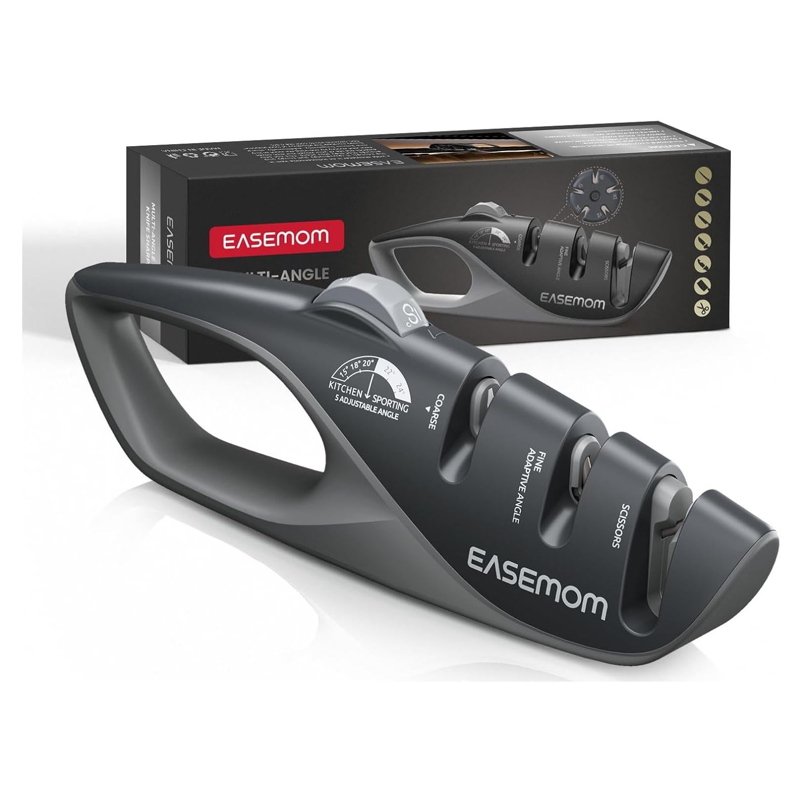 Kitchen Knife Sharpener, 5 Adjustable Sharpening Angle - Handheld Pocket Knife Sharpener, Ergonomic Design, with Coarse & Fine for Scissors, Professional Chef's Knives (BLACK)