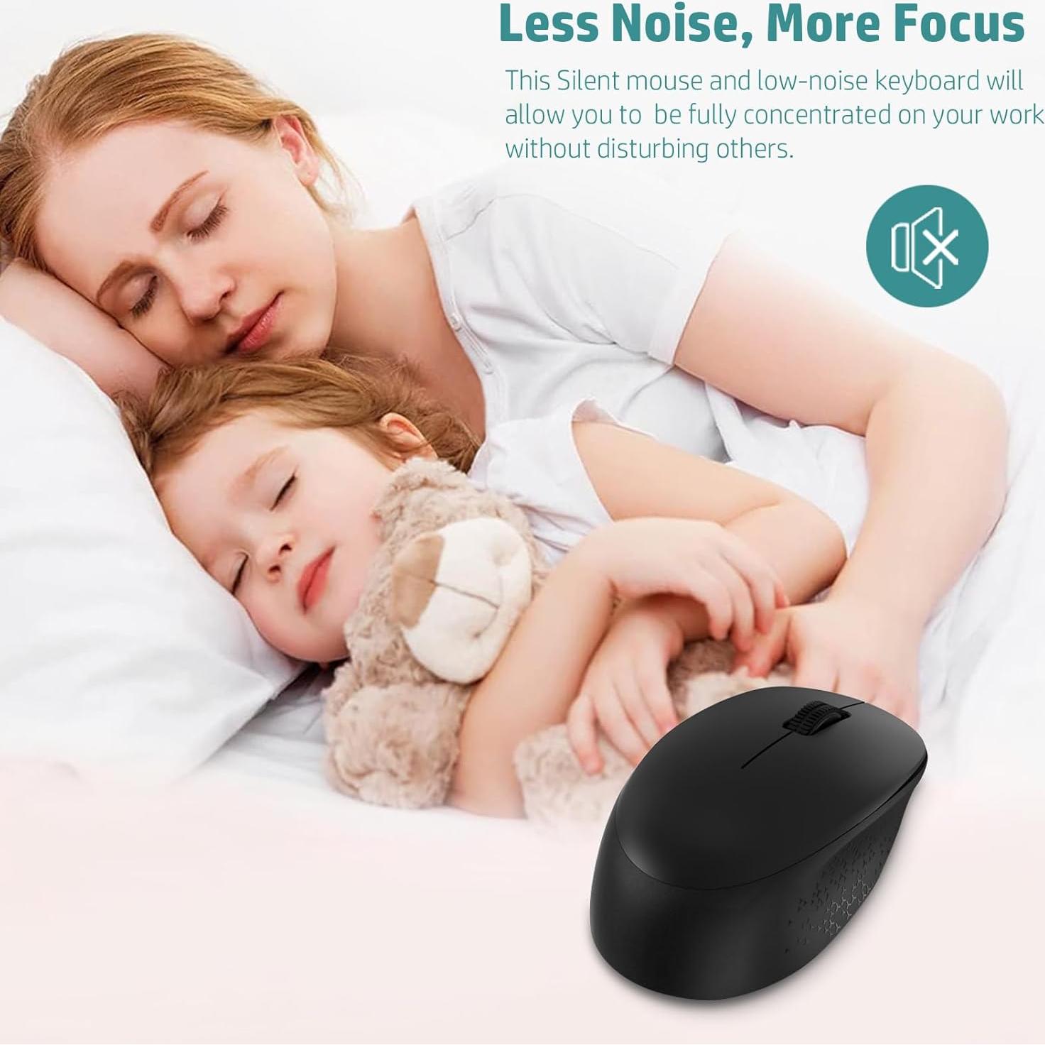 LeadsaiL Wireless Keyboard and Mouse Combo, Full-Sized Ergonomic Computer Keyboard, 2.4GHz Cordless Keyboard Silent Mouse Set with 2-in-1 USB Receiver, 12 FN Shortcuts for Windows Laptop, PC/Mac-Black