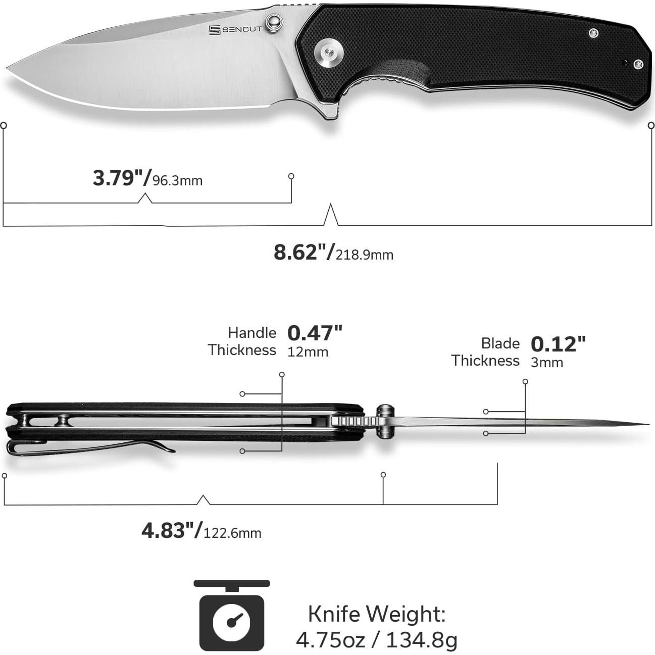 Cuchillo de bolsillo SENCUT Skarnax 9.6 cm G10 Negro EDC