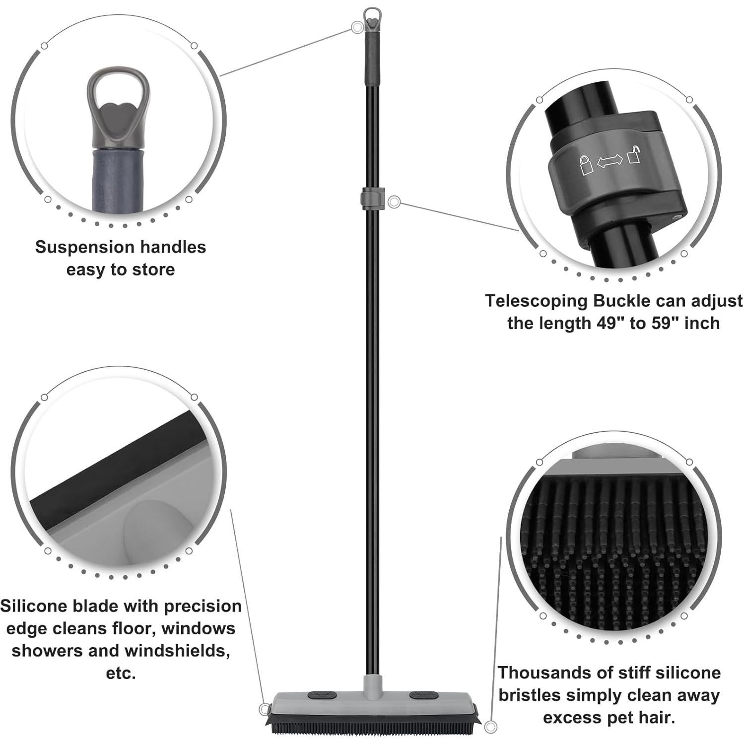 Escoba de goma KeFanta para pelo de mascotas con mango telescópico