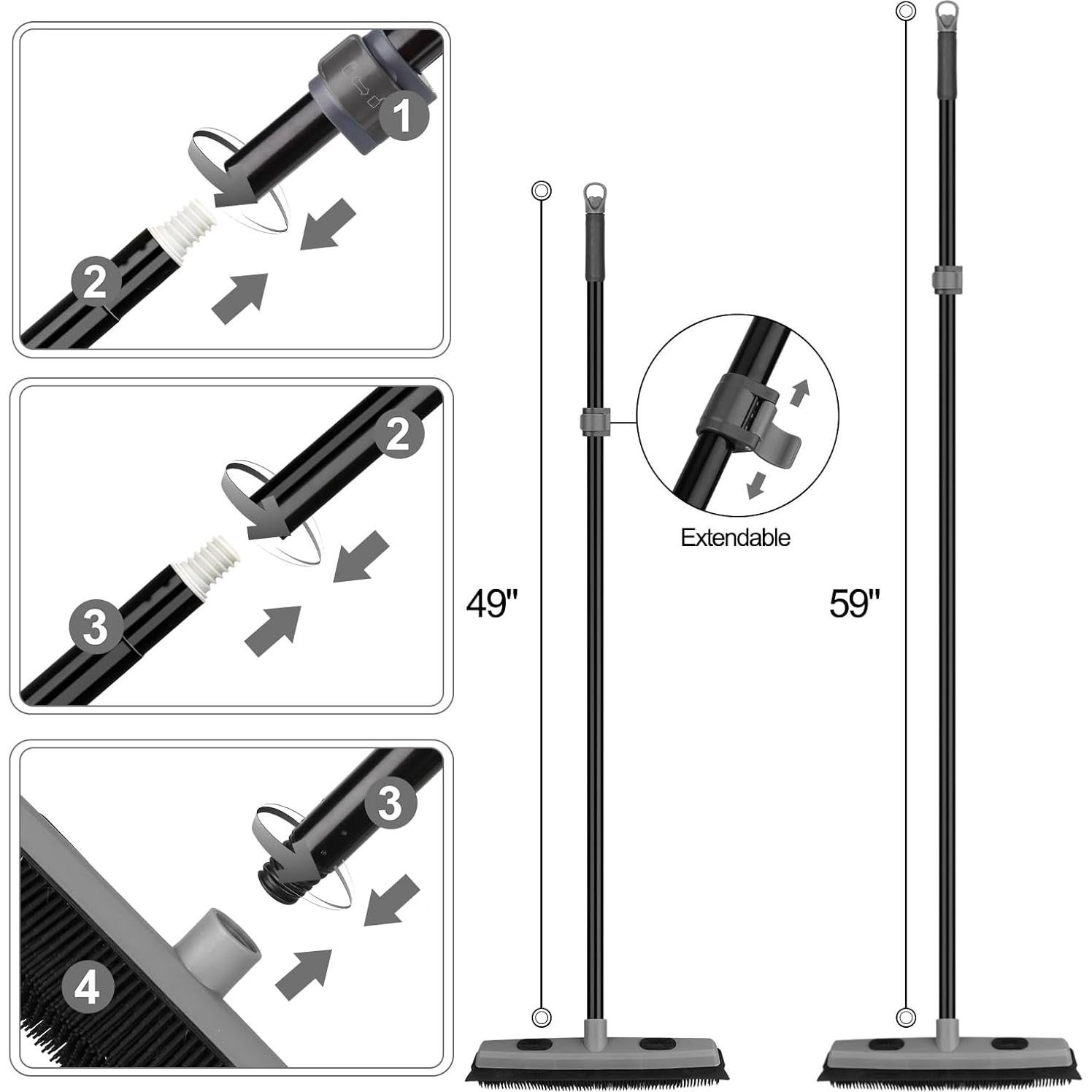 Escoba de goma KeFanta para pelo de mascotas con mango telescópico