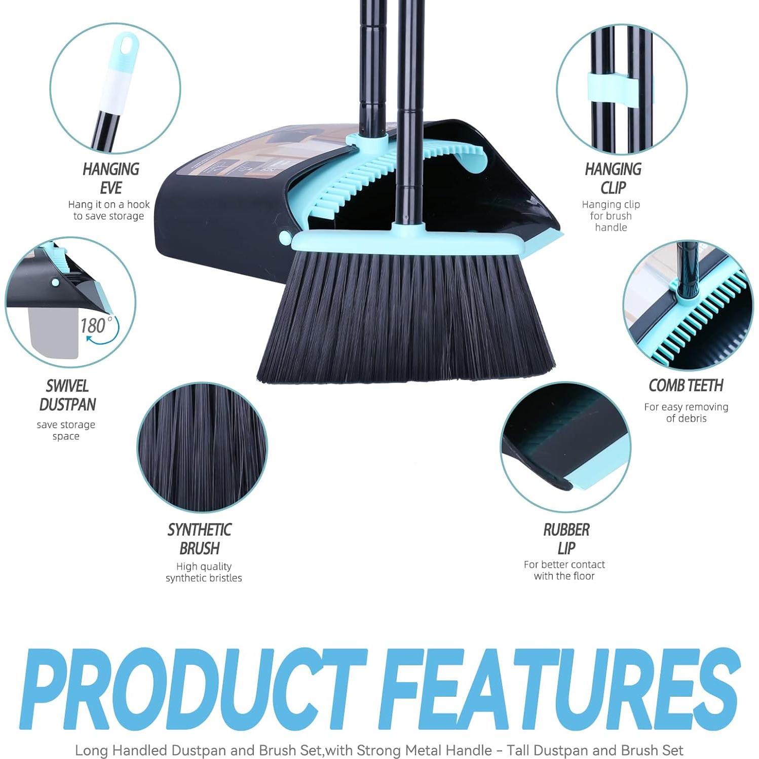 Juego de Escoba y Recogedor KeFanta 132 cm Azul para Limpieza