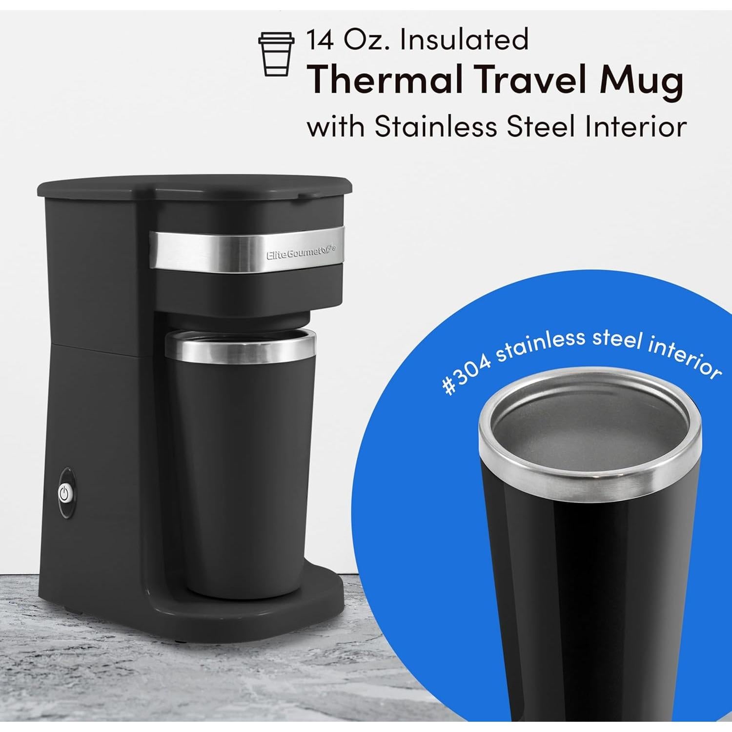 Cafetera Personal Elite Gourmet EHC113 414ml Negra Compacta