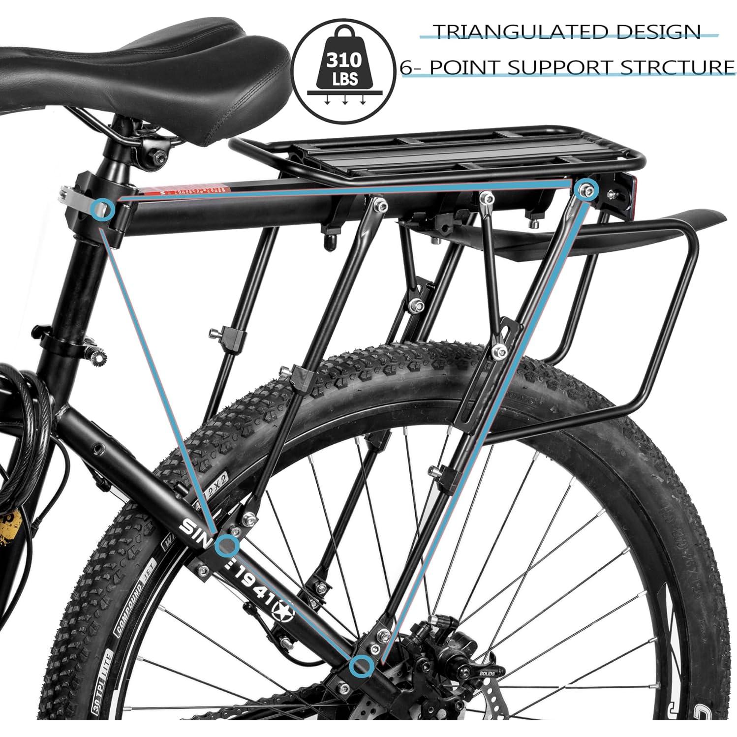 Rear Bike Rack,310 LB Capacity Solid Bearings Bike Cargo Rack w/Fender & Large Size Reflective,Quick Release Mountain Road Bicycle Rear Racks,Universal Bike Luggage Touring Carrier Rack,YONTUO