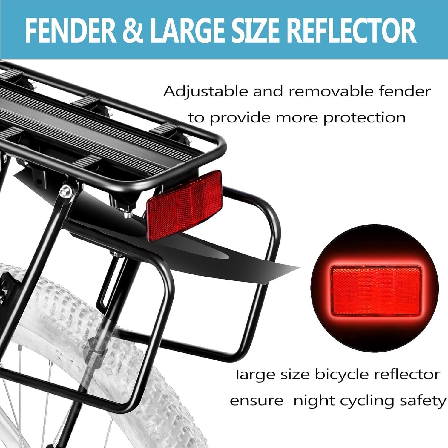 Rear Bike Rack,310 LB Capacity Solid Bearings Bike Cargo Rack w/Fender & Large Size Reflective,Quick Release Mountain Road Bicycle Rear Racks,Universal Bike Luggage Touring Carrier Rack,YONTUO