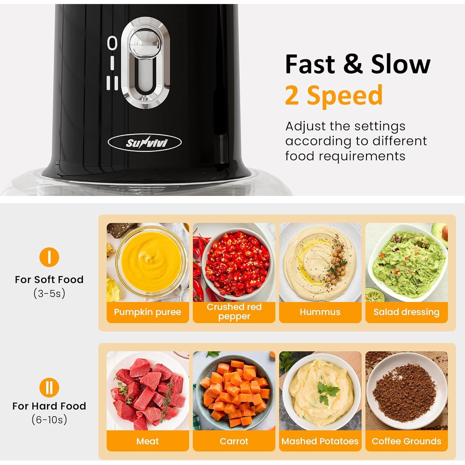 Picadora Eléctrica Sunvivi 4 en 1, 1.5L, Negro