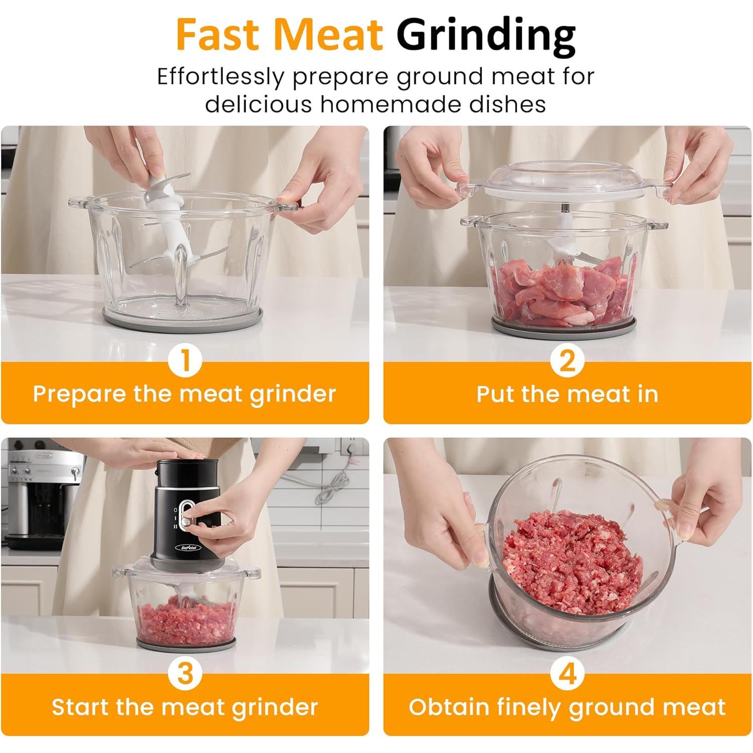 Picadora Eléctrica Sunvivi 4 en 1, 1.5L, Negro