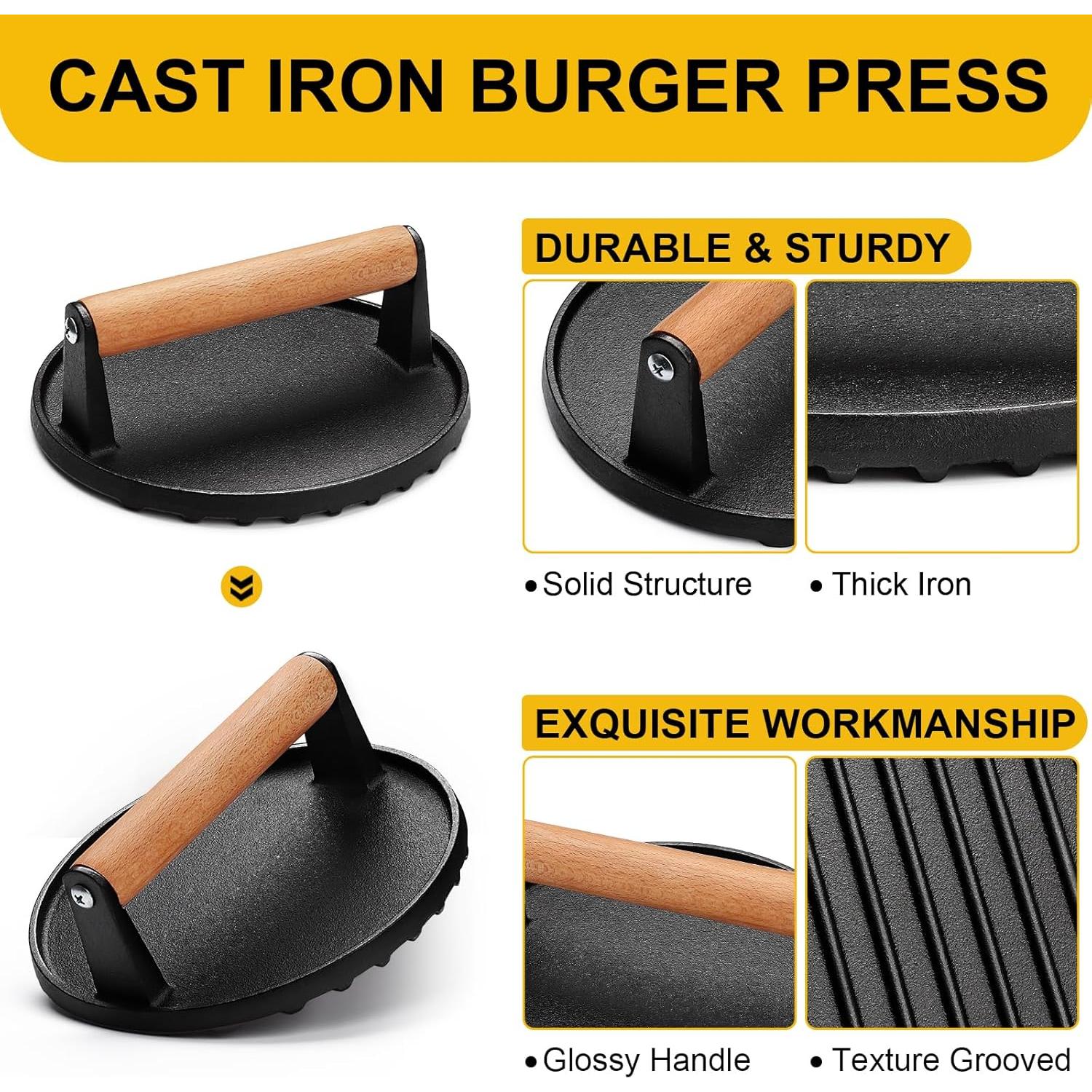 Prensa de Hamburguesas AIVIKI de Hierro Fundido 17.5 cm