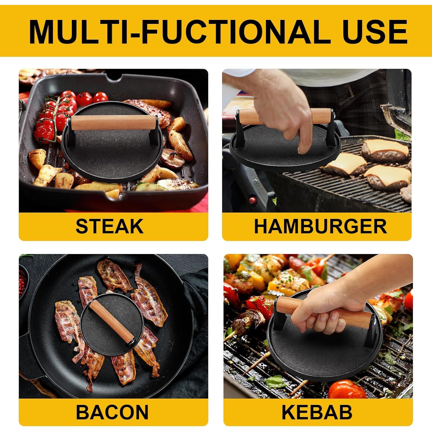 Prensa de Hamburguesas AIVIKI de Hierro Fundido 17.5 cm