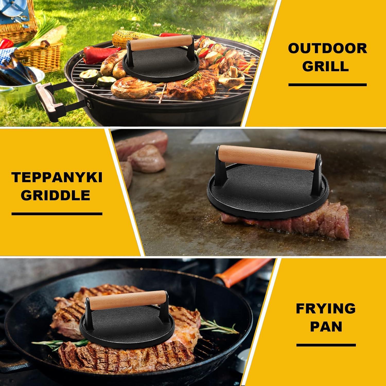 Prensa de Hamburguesas AIVIKI de Hierro Fundido 17.5 cm