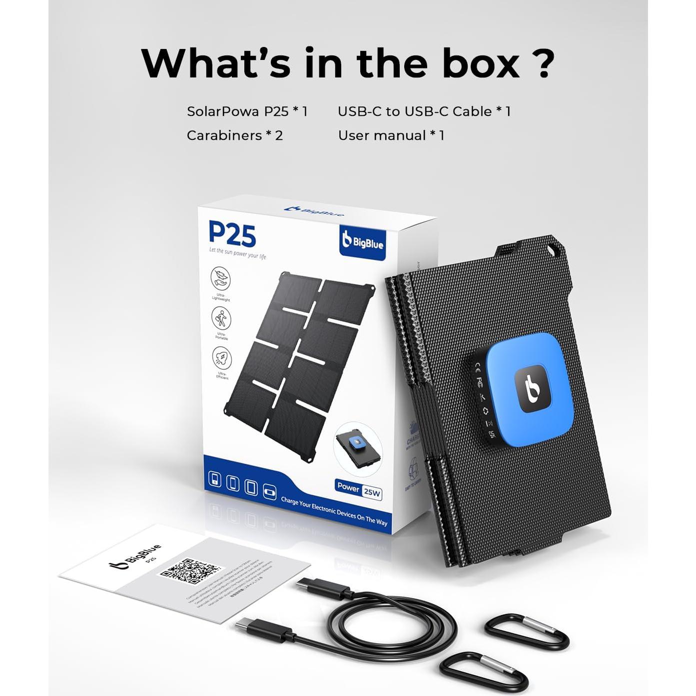 Cargador Solar BigBlue 25W Plegable USB-A y USB-C IP68