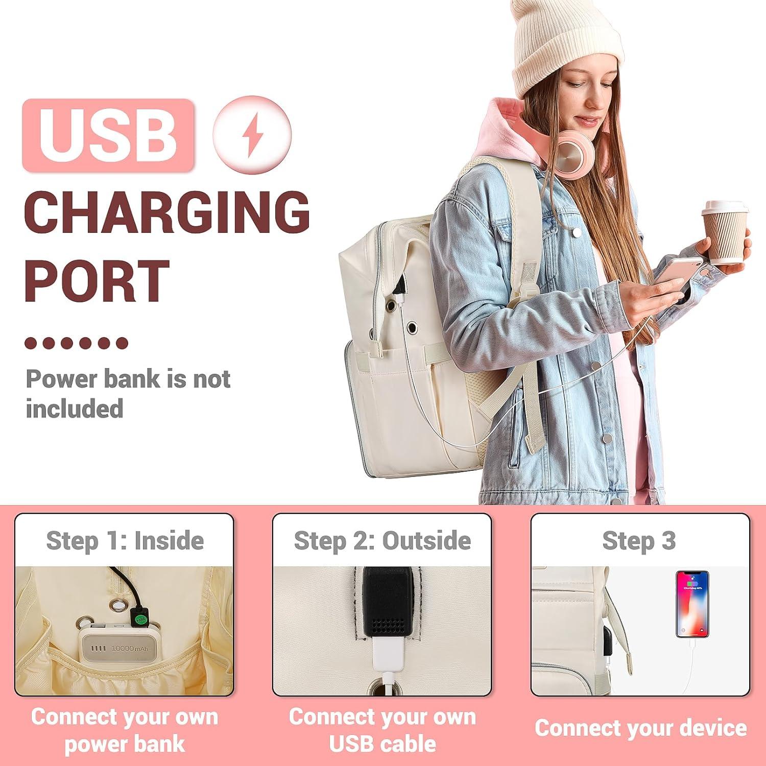 Mochila de Tejer LTINVECK Albaricoque con Cargador USB