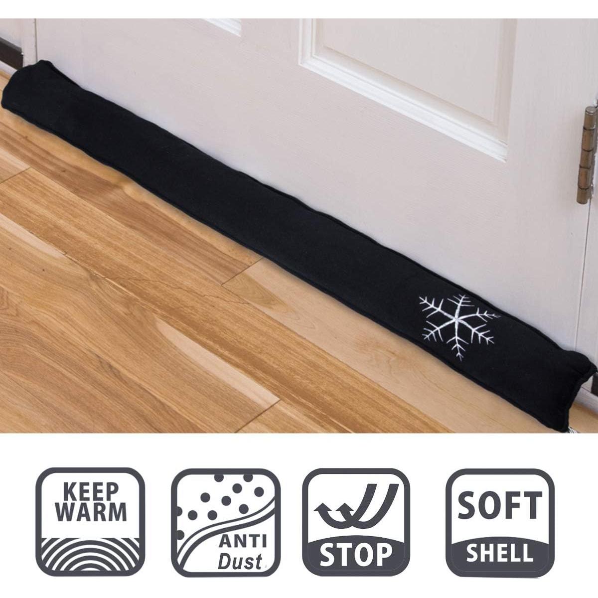 Cold Weather Door Draft Stopper - 36 Inch Door Snake Draft Stopper - Wind Blocker for Door Bottom and Window Sill (Black)