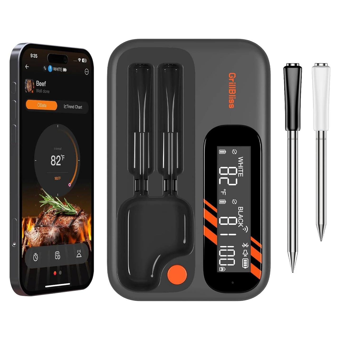 Wireless Meat Thermometer - 5G Wi-Fi and 5.4 Bluetooth Meat Thermometer Digital Wireless for Grilling and Smoking with IP67 Dual Probes and Backlight LCD Display for BBQ, Smoker, Oven, Grill