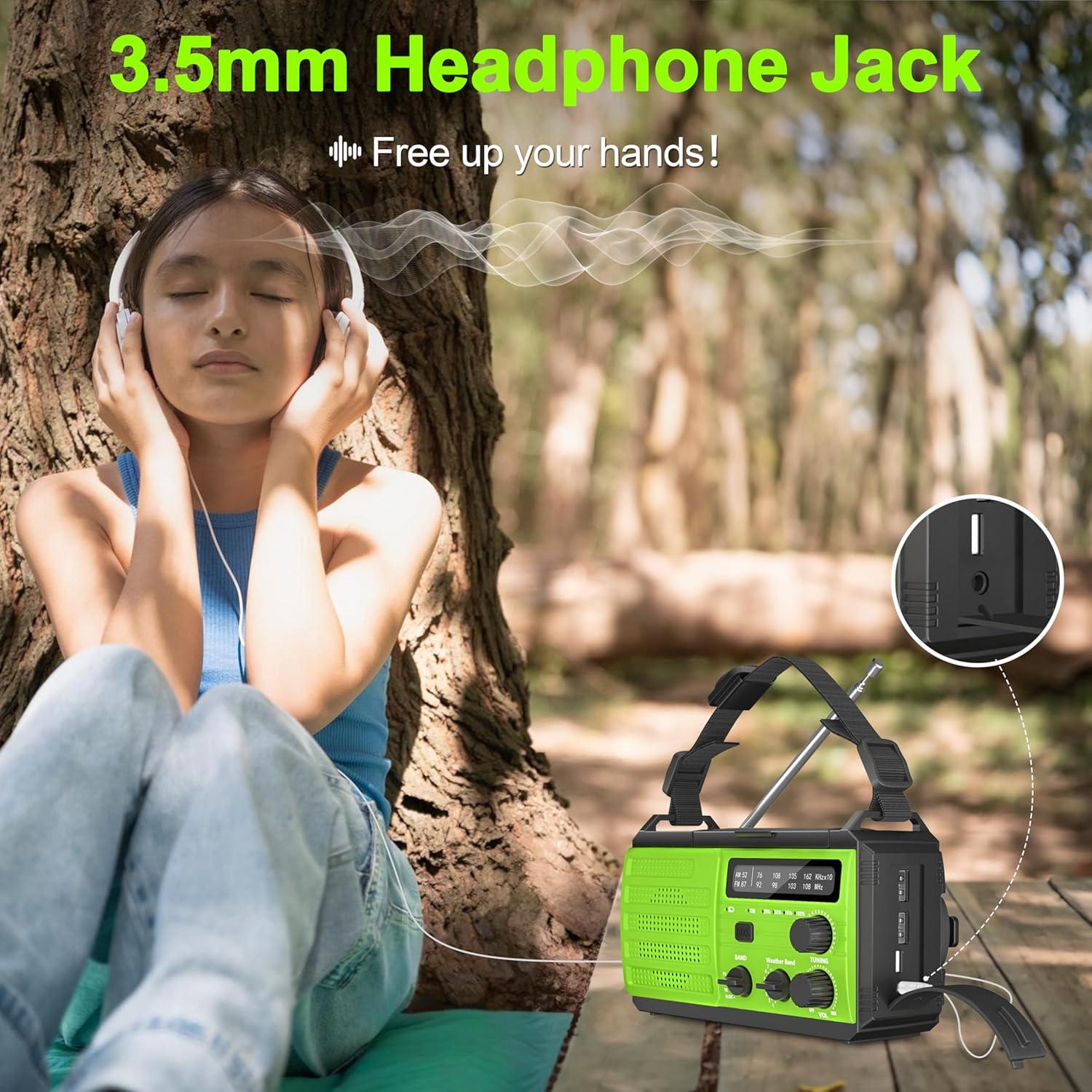 Emergency Radio with Solar & Hand Crank Power, 22200mWh (6000mAh) Crank Radio, NOAA Weather Radio Alert, SOS Alarm, AM/FM, Hand Crank Flashlight, Compass for Tornado, Winter Storm, and Survival Kits