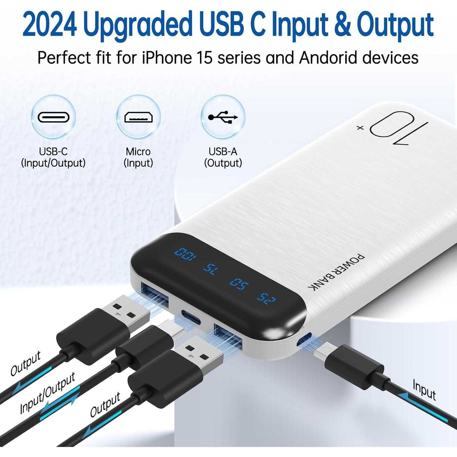 Cargador Portátil YOBON 10000mAh USB-C 2 Salidas Blanco