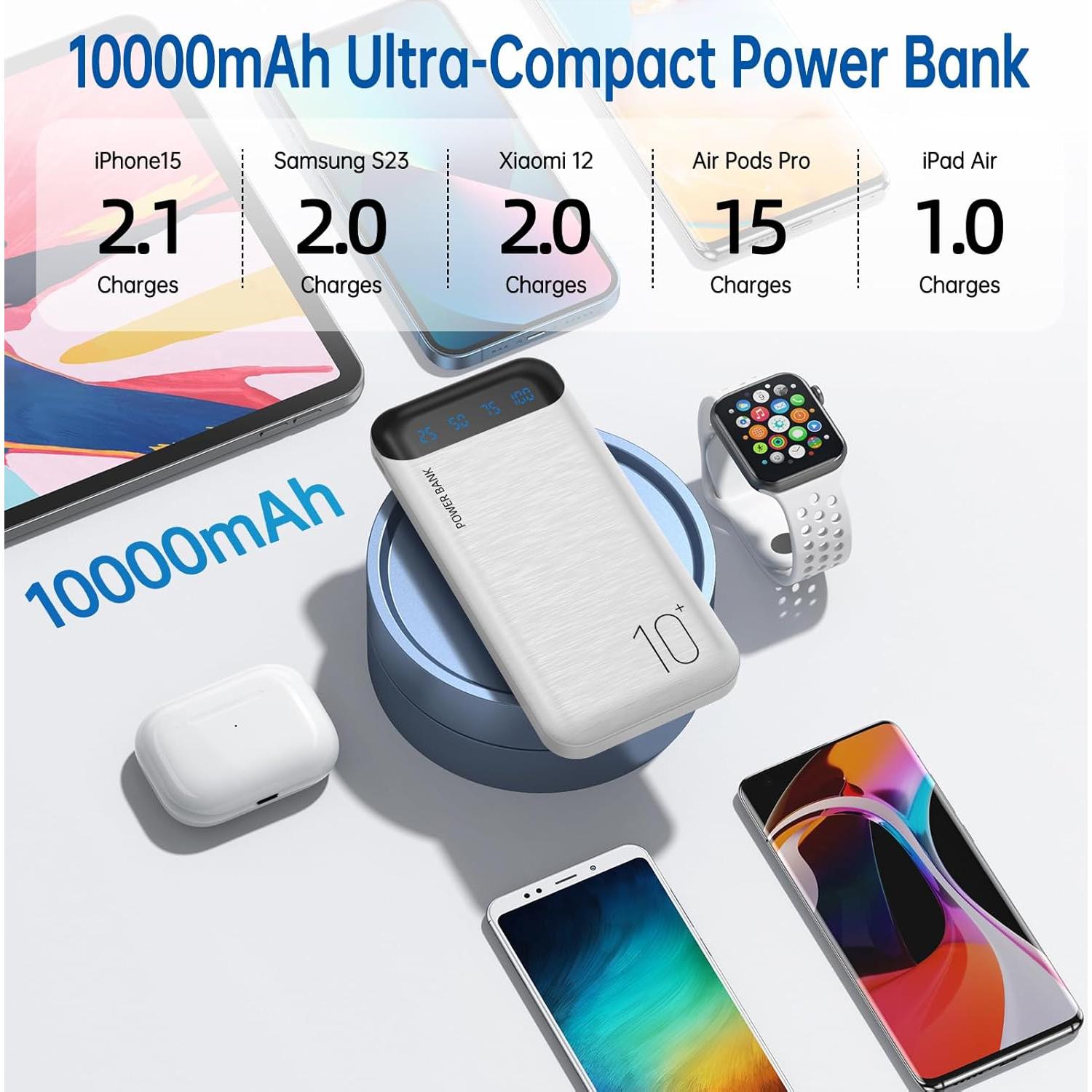 Cargador Portátil YOBON 10000mAh USB-C 2 Salidas Blanco